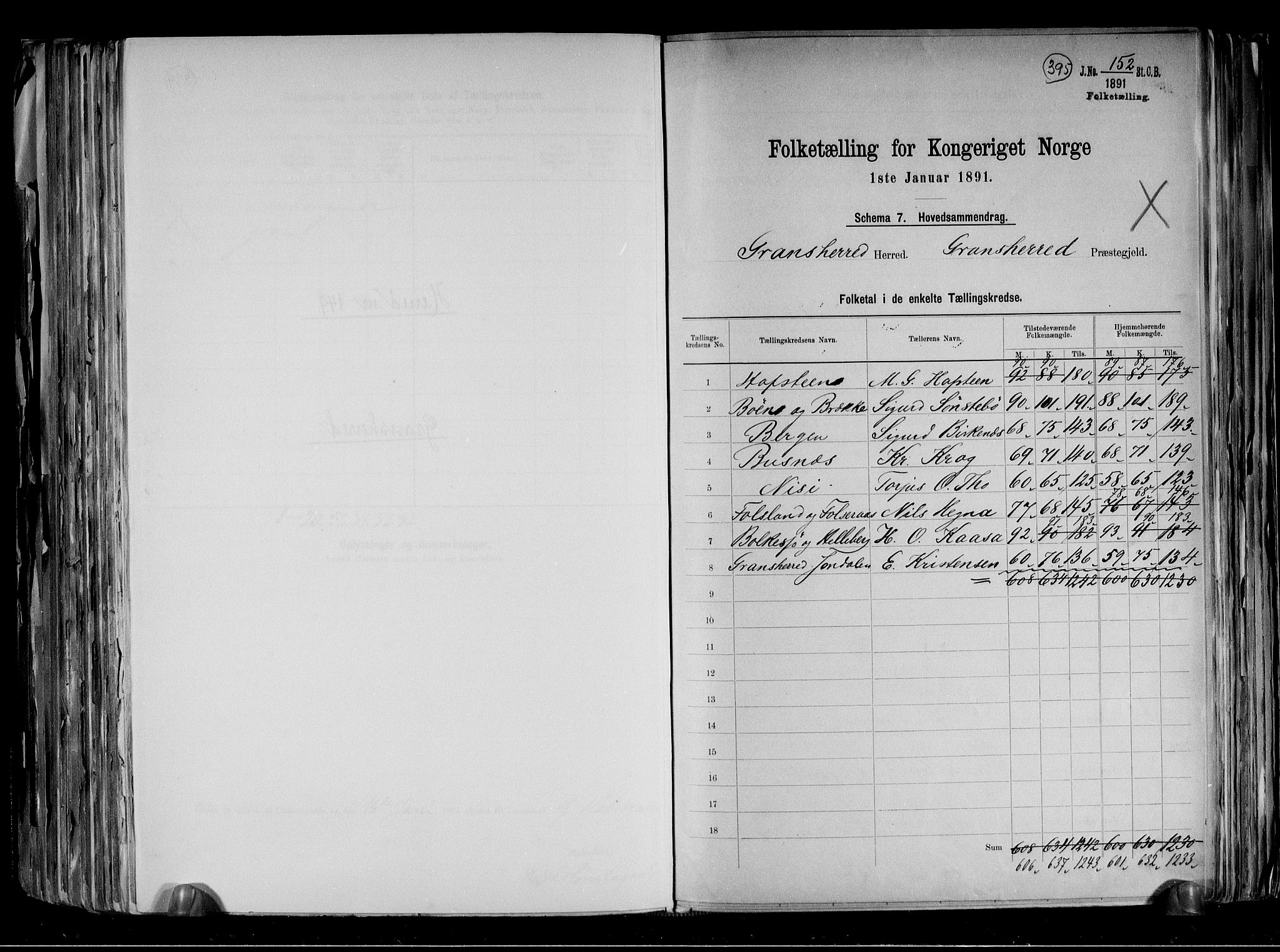 RA, 1891 census for 0824 Gransherad, 1891, p. 2