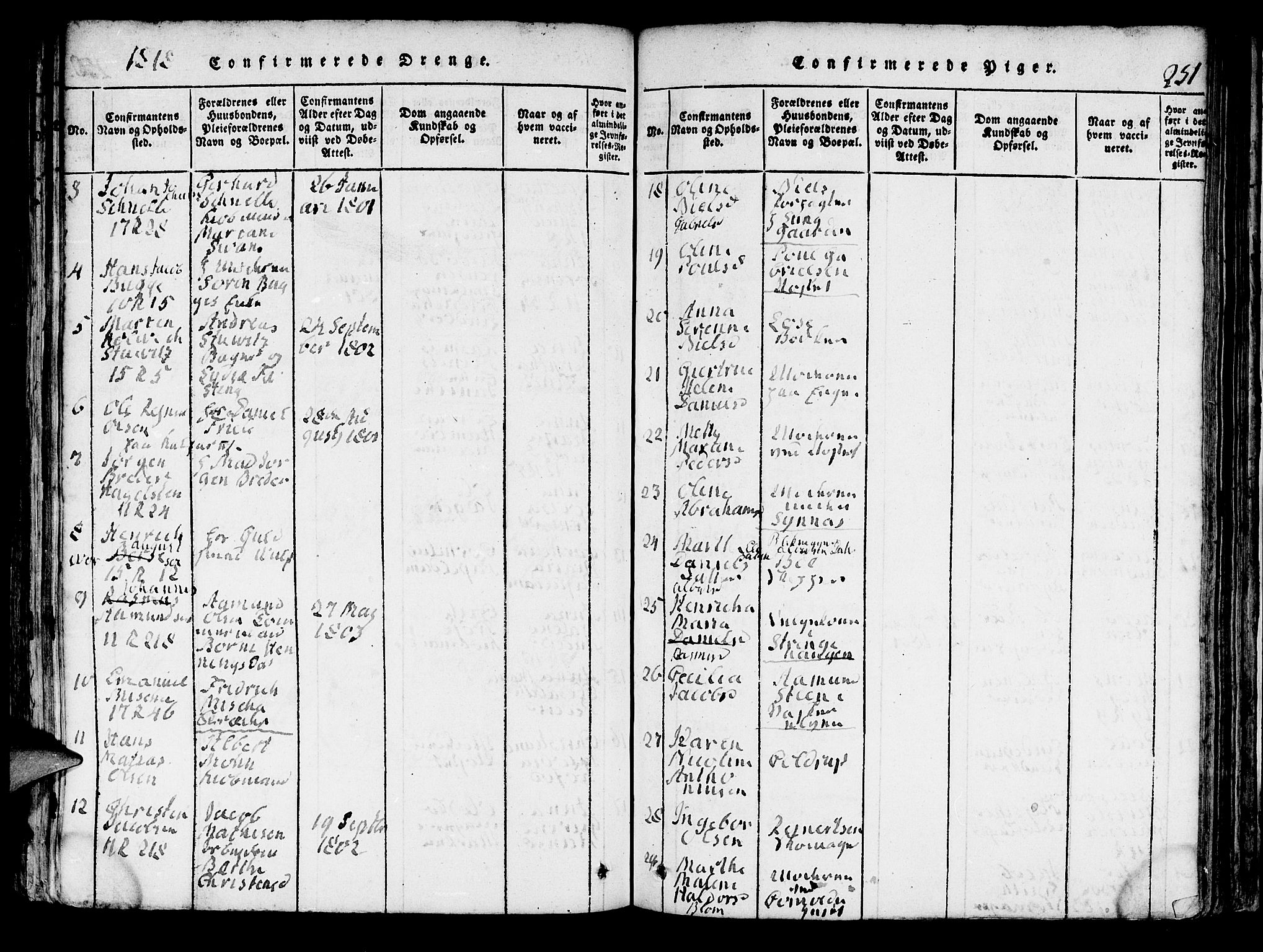 Domkirken sokneprestembete, AV/SAB-A-74801/H/Hab/L0001: Parish register (copy) no. A 1, 1816-1821, p. 251