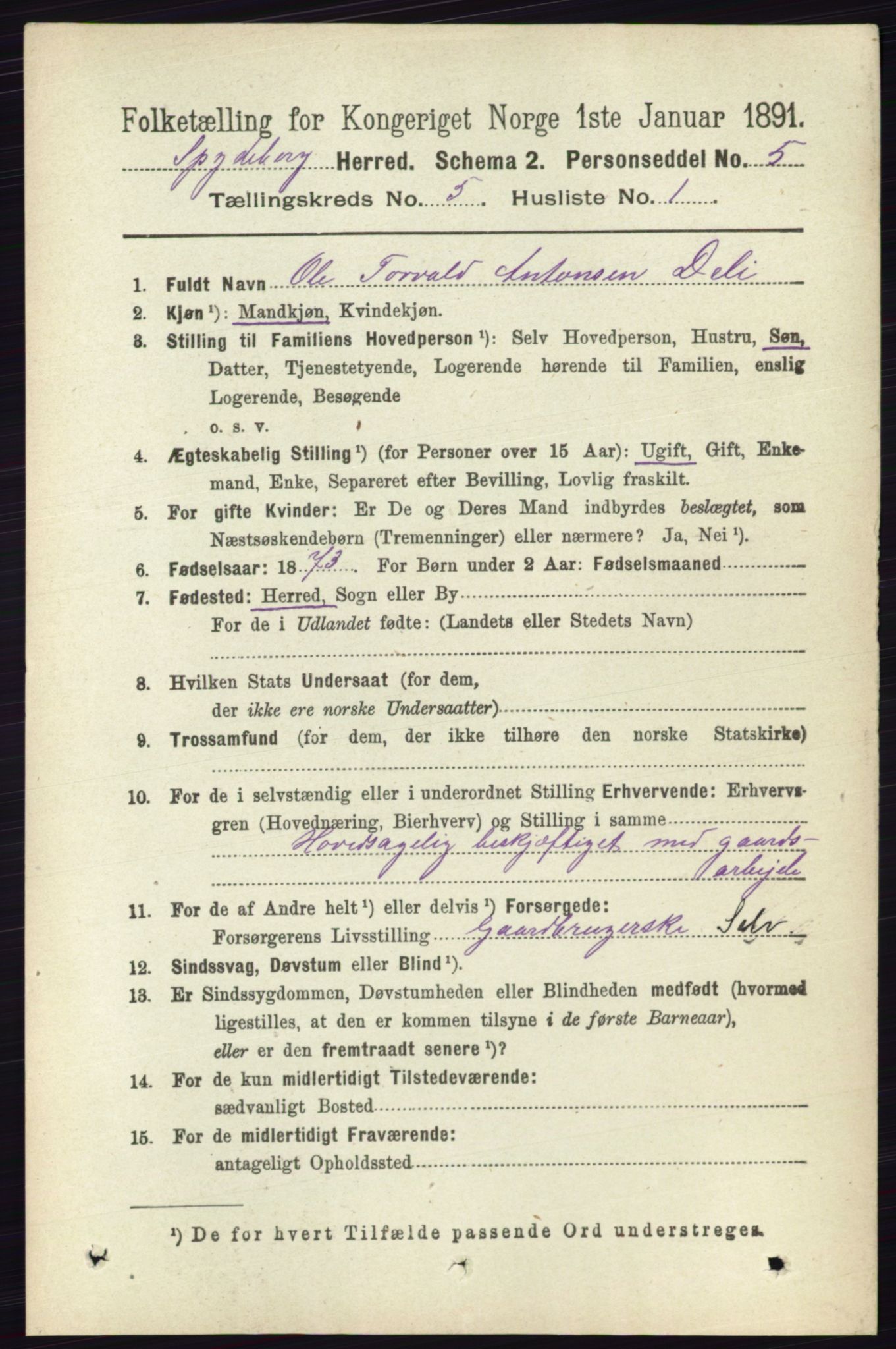 RA, 1891 census for 0123 Spydeberg, 1891, p. 2355