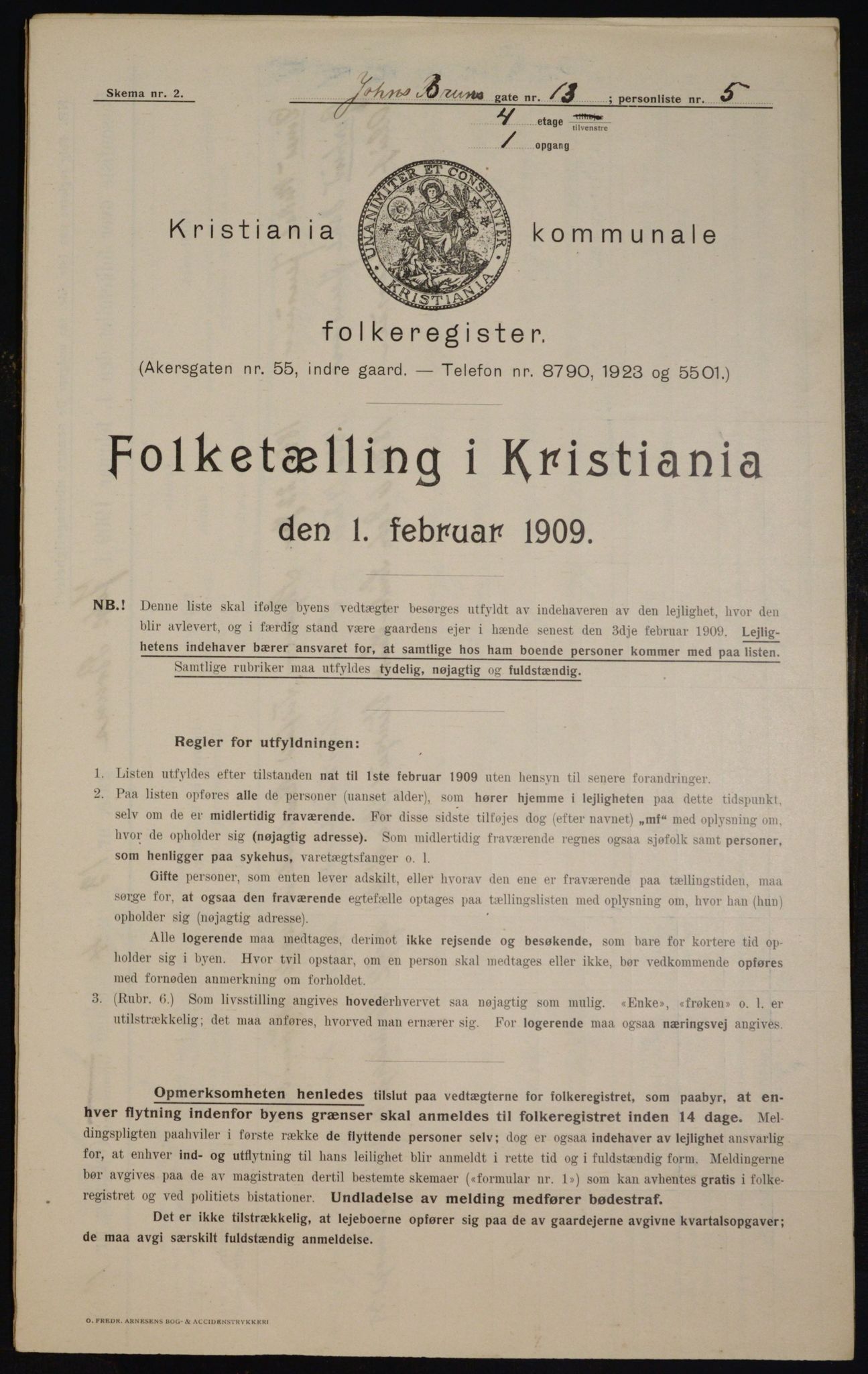 OBA, Municipal Census 1909 for Kristiania, 1909, p. 43048