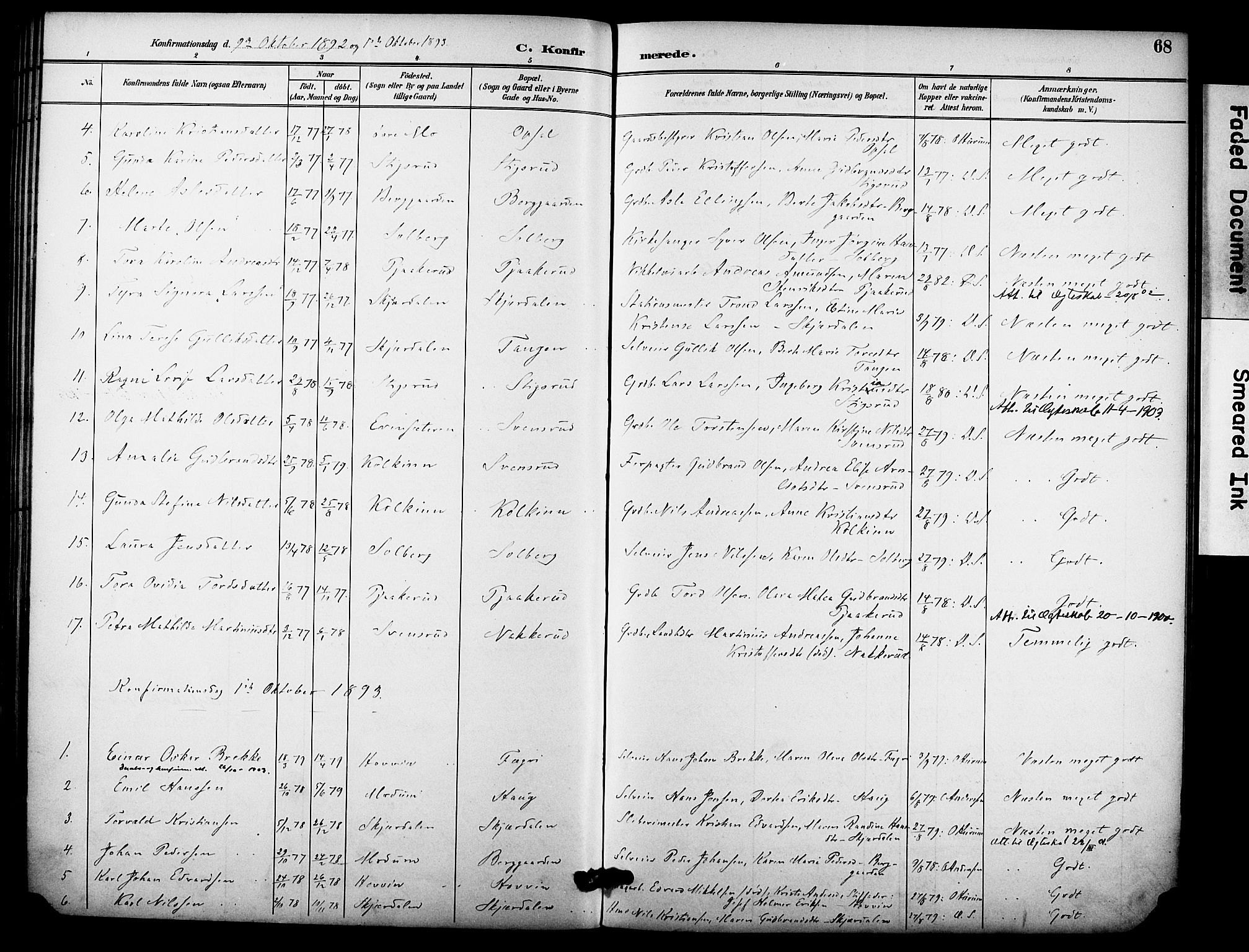 Hole kirkebøker, AV/SAKO-A-228/F/Fb/L0002: Parish register (official) no. II 2, 1892-1906, p. 68