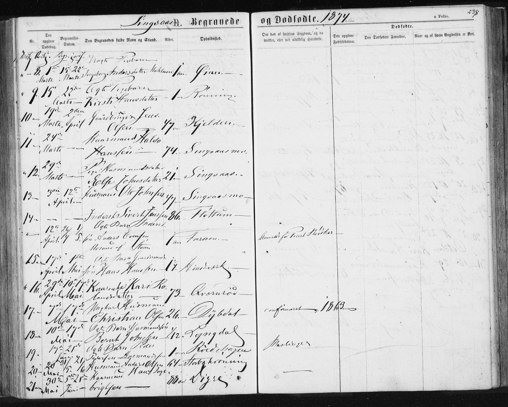 Ministerialprotokoller, klokkerbøker og fødselsregistre - Sør-Trøndelag, SAT/A-1456/685/L0970: Parish register (official) no. 685A08 /2, 1870-1878, p. 238