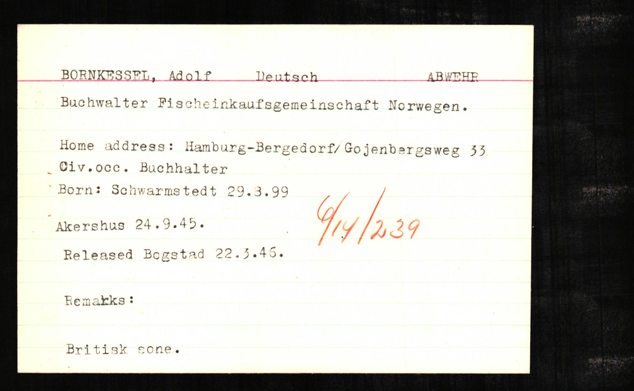 Forsvaret, Forsvarets overkommando II, AV/RA-RAFA-3915/D/Db/L0004: CI Questionaires. Tyske okkupasjonsstyrker i Norge. Tyskere., 1945-1946, p. 16