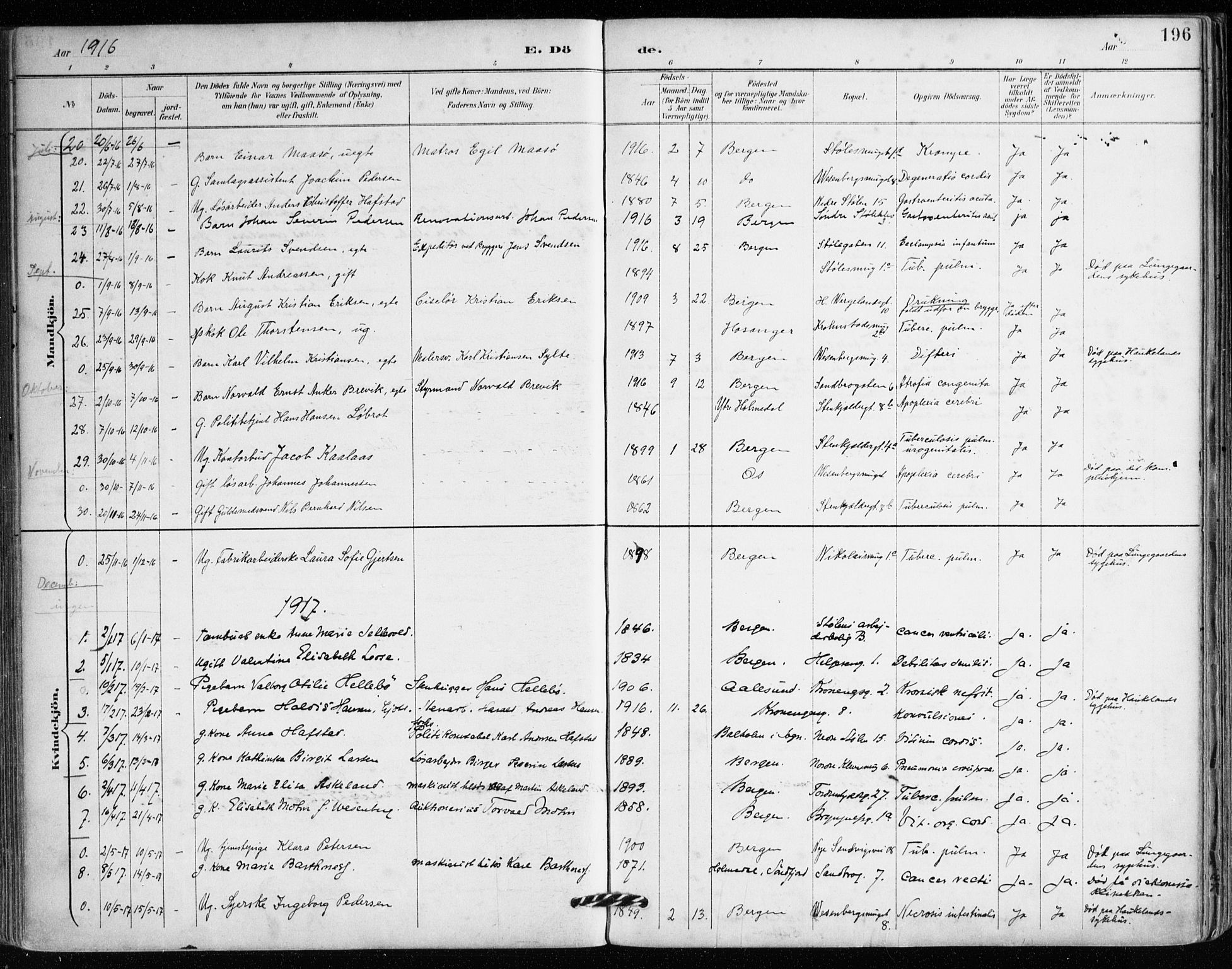 Mariakirken Sokneprestembete, AV/SAB-A-76901/H/Haa/L0008: Parish register (official) no. A 8, 1893-1942, p. 196