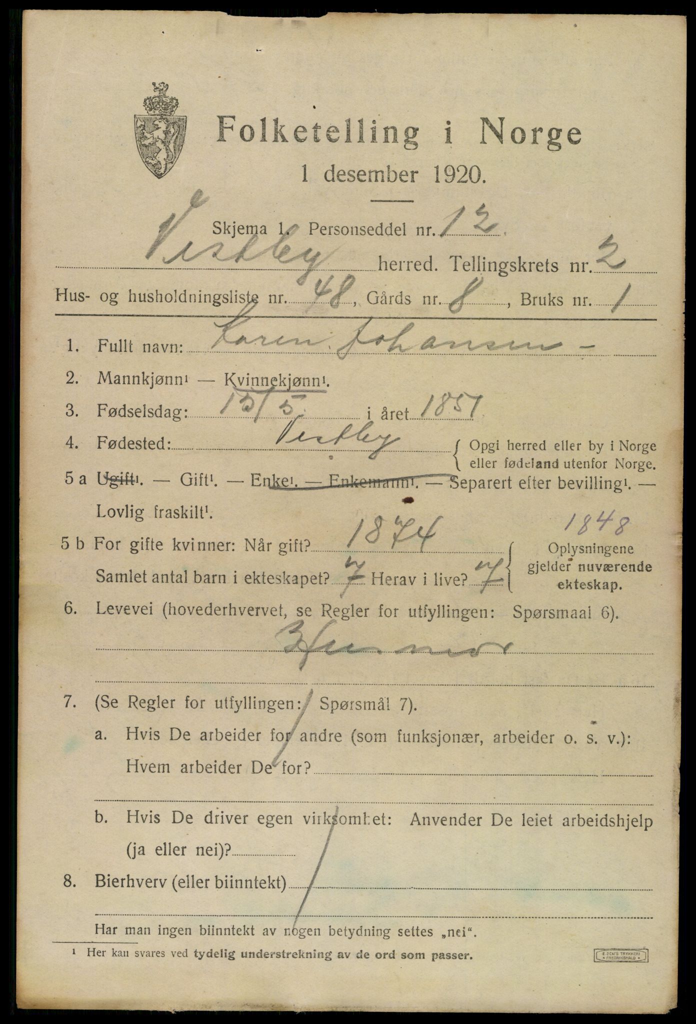 SAO, 1920 census for Vestby, 1920, p. 4137