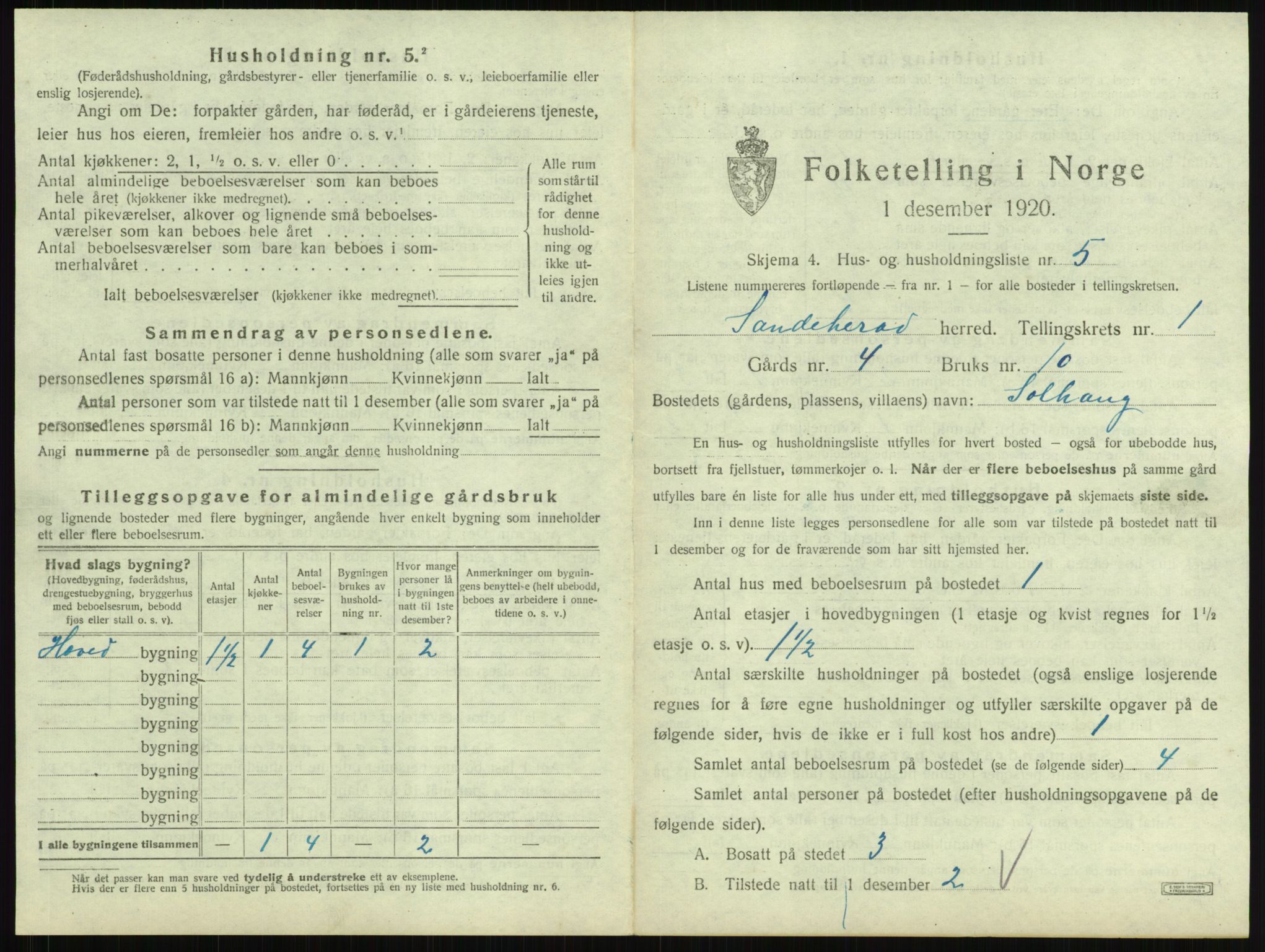 SAKO, 1920 census for Sandeherred, 1920, p. 87