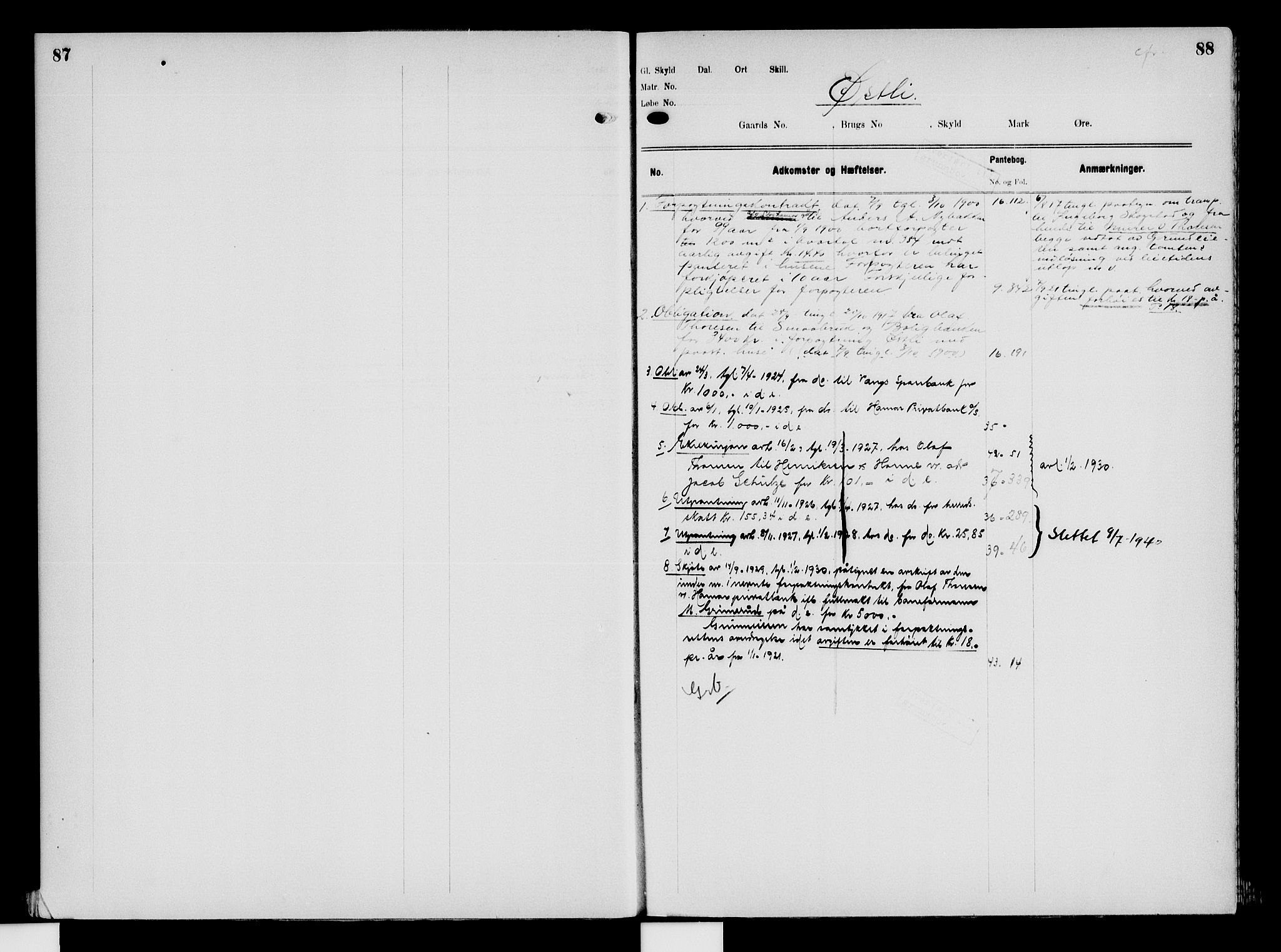 Nord-Hedmark sorenskriveri, SAH/TING-012/H/Ha/Had/Hade/L0008: Mortgage register no. 4.8, 1923-1940, p. 87-88