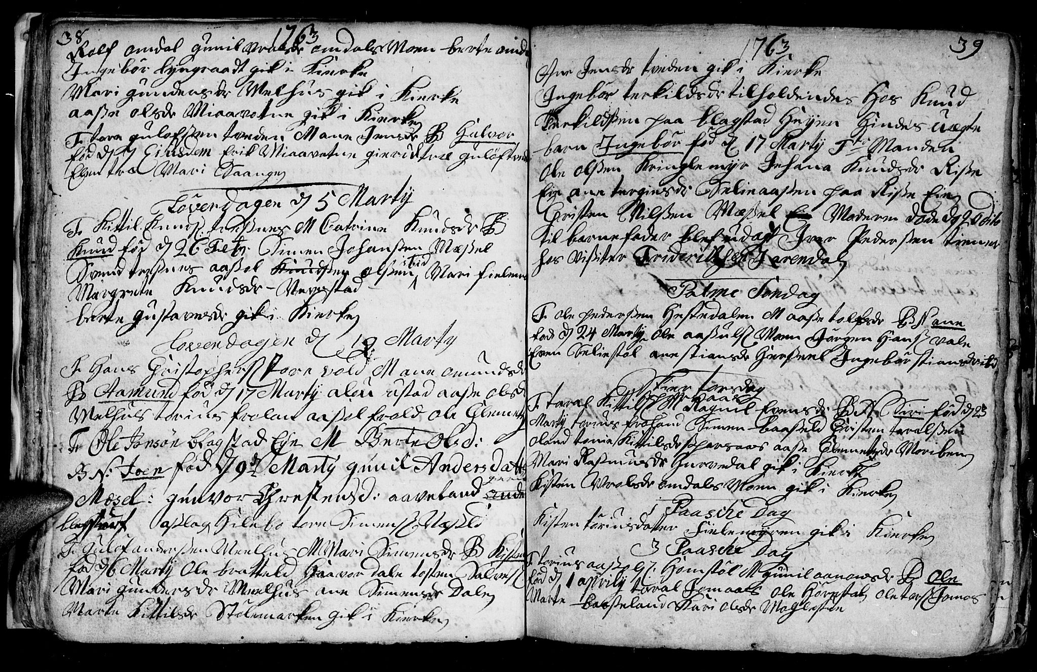 Froland sokneprestkontor, SAK/1111-0013/F/Fb/L0003: Parish register (copy) no. B 3, 1759-1776, p. 38-39