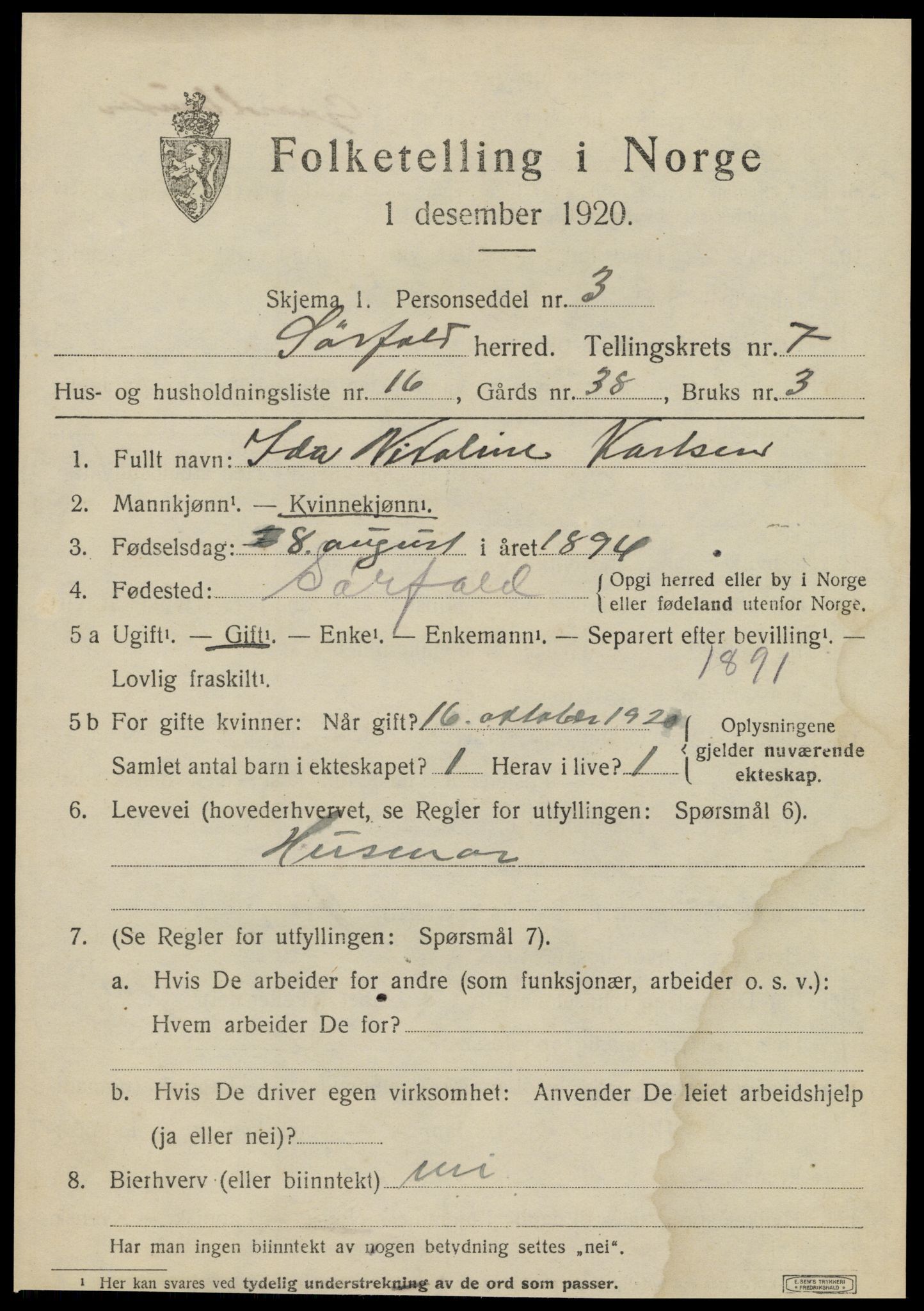 SAT, 1920 census for Sørfold, 1920, p. 4085