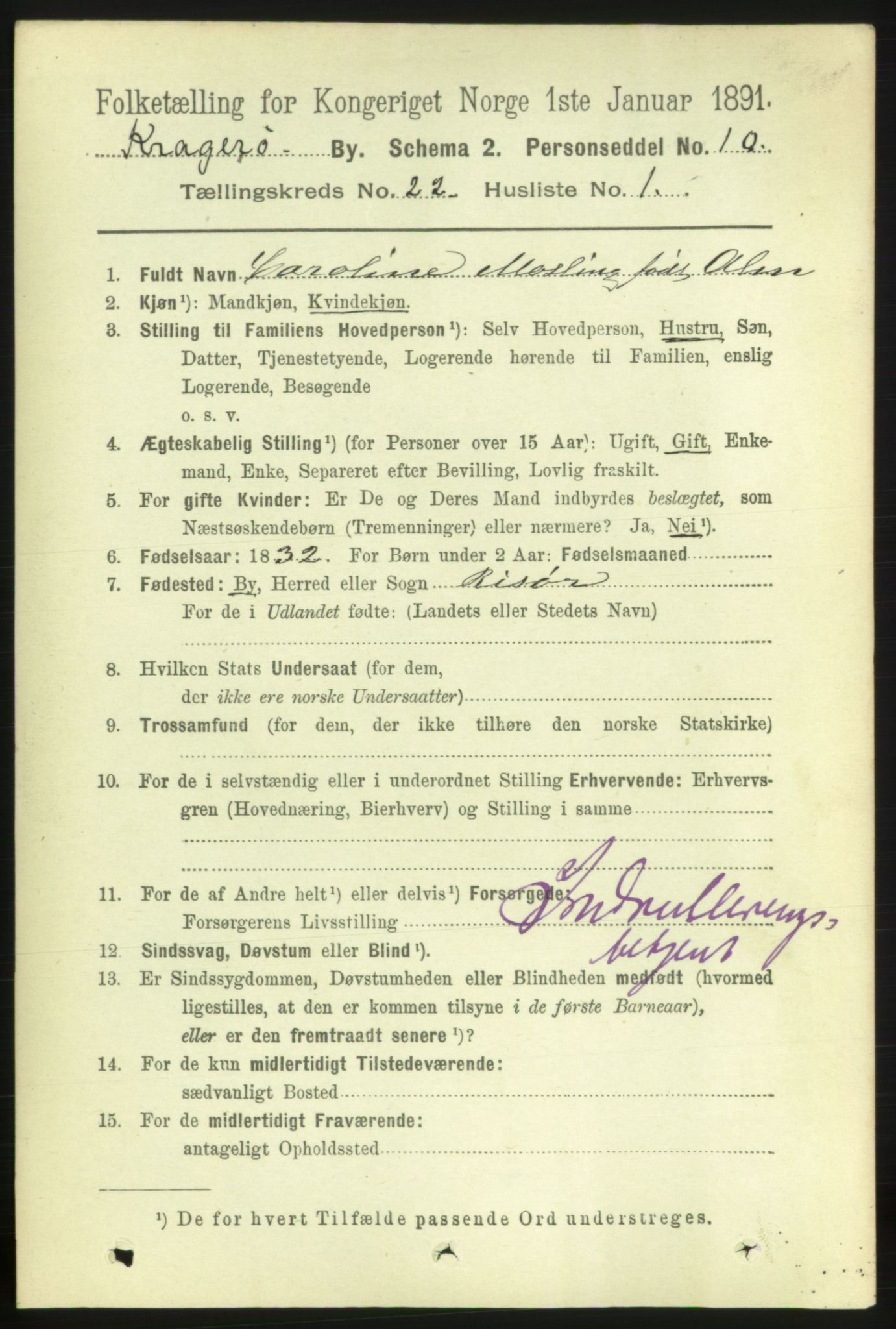 RA, 1891 census for 0801 Kragerø, 1891, p. 4767