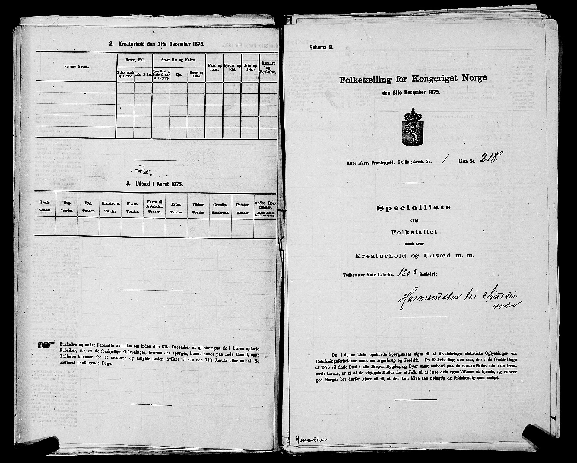 RA, 1875 census for 0218bP Østre Aker, 1875, p. 225