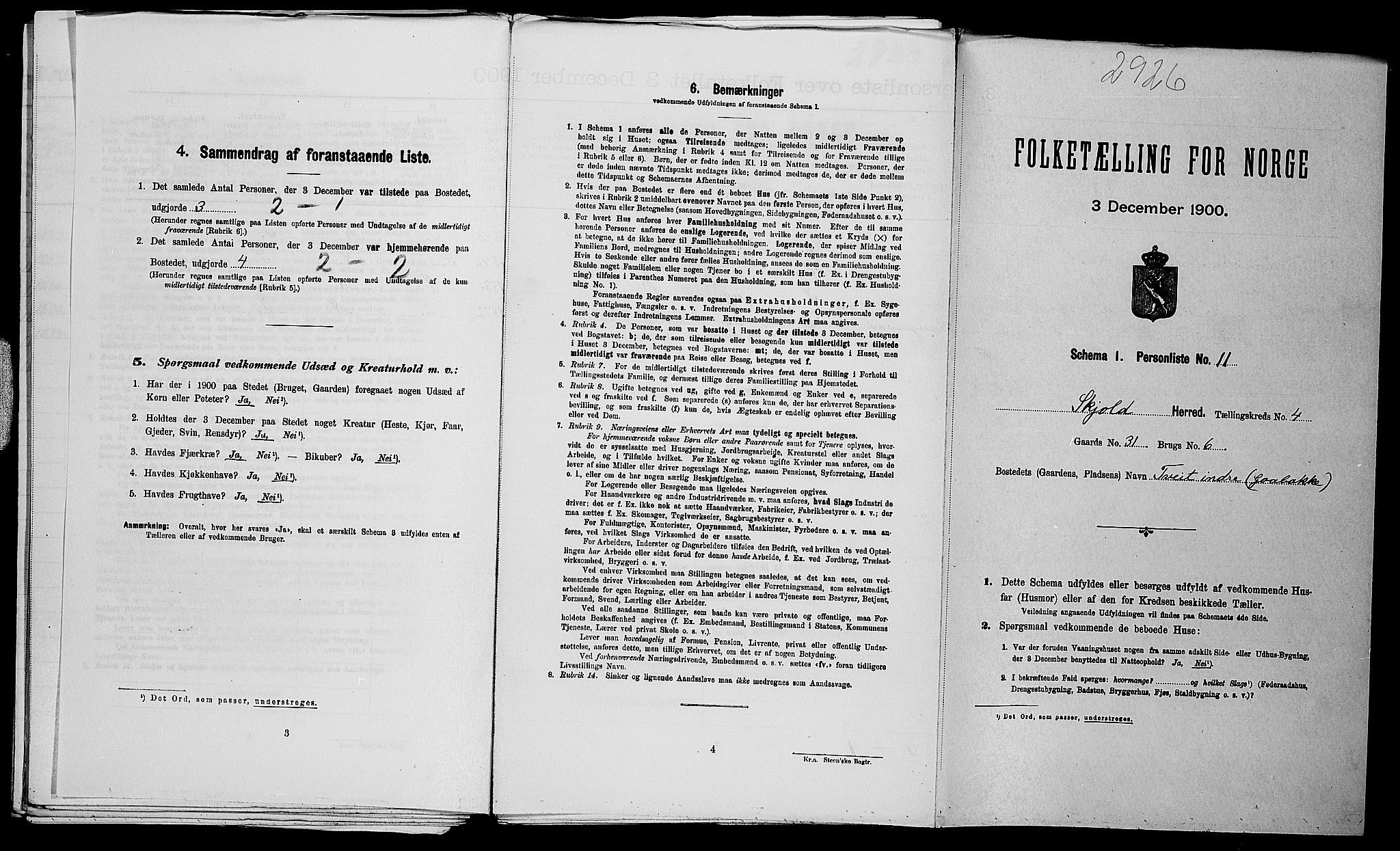 SAST, 1900 census for Skjold, 1900, p. 356