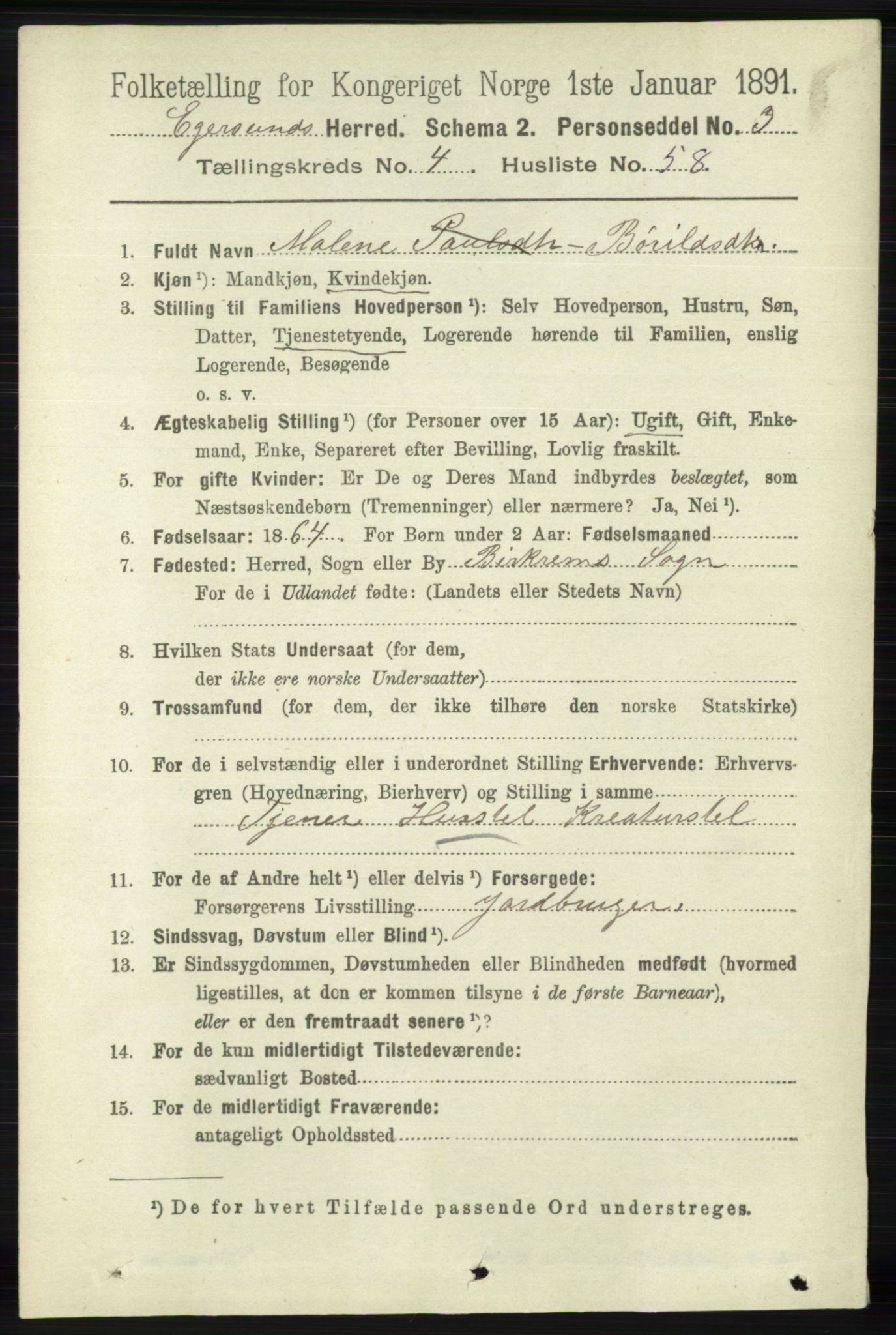 RA, 1891 census for 1116 Eigersund herred, 1891, p. 2014