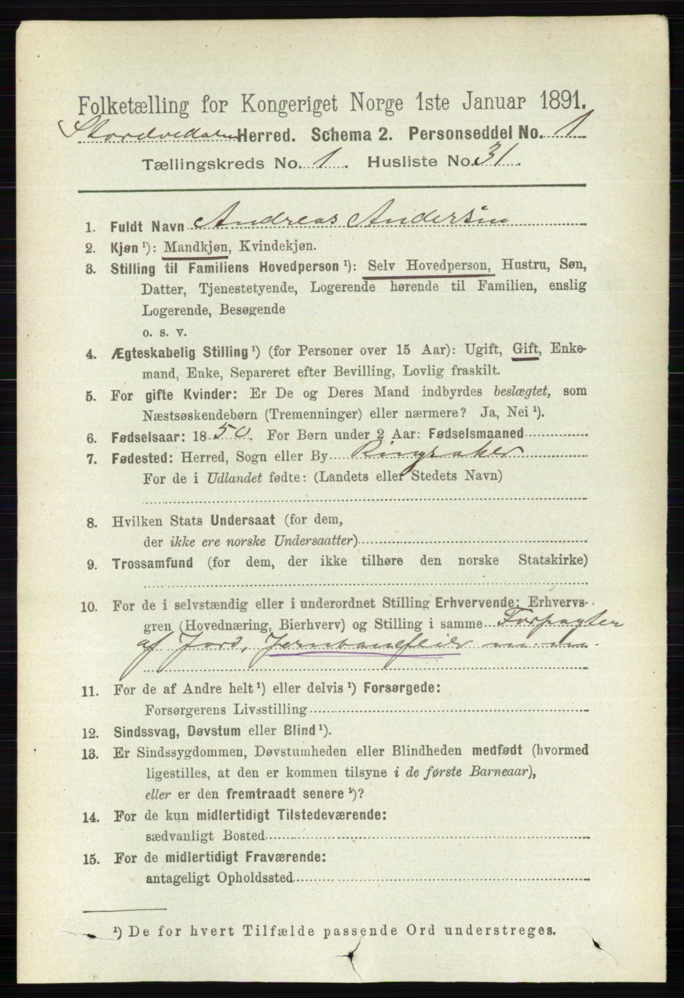 RA, 1891 census for 0430 Stor-Elvdal, 1891, p. 261