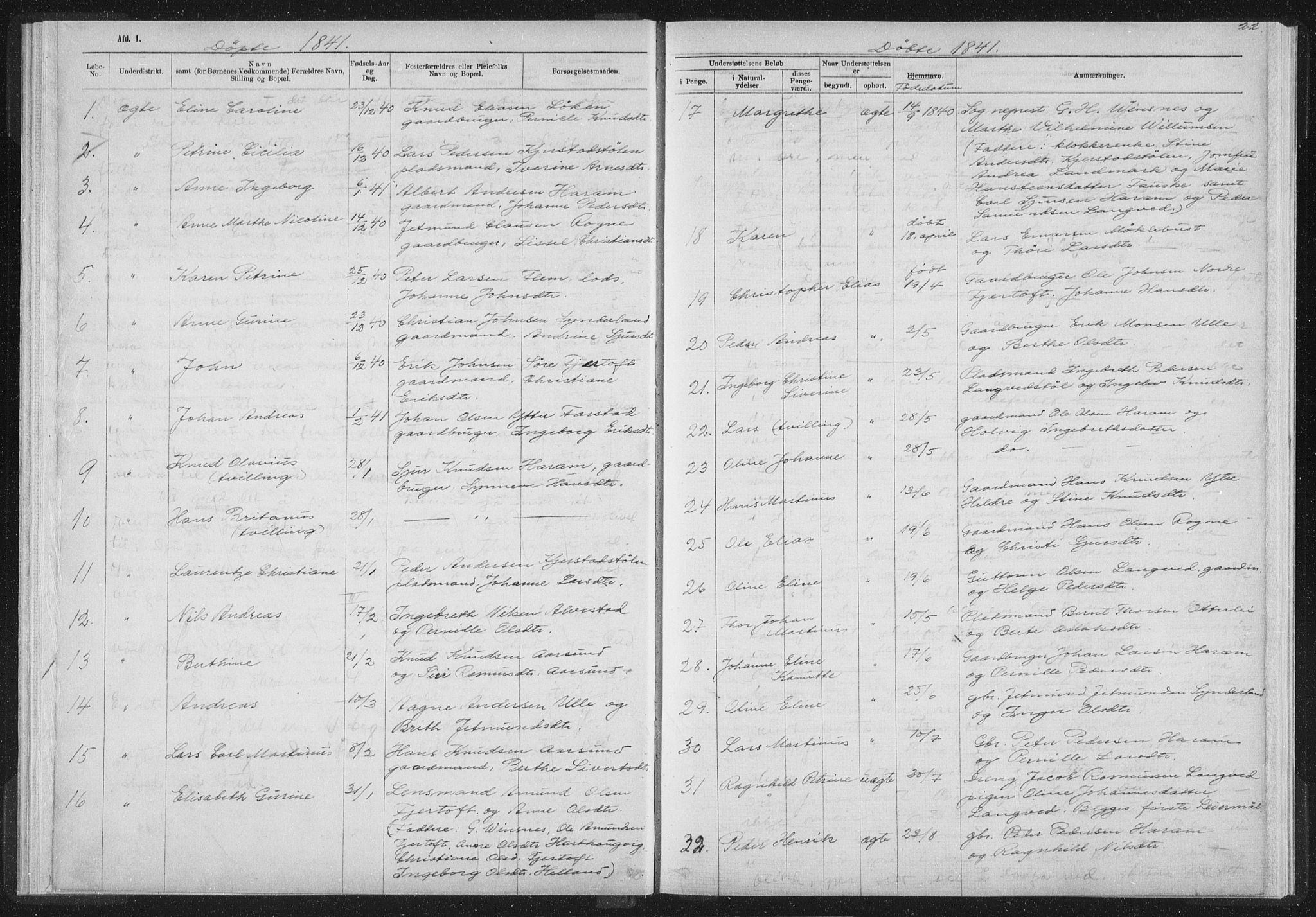 Ministerialprotokoller, klokkerbøker og fødselsregistre - Møre og Romsdal, SAT/A-1454/536/L0514: Parish register (official) no. 536D01, 1840-1875, p. 22