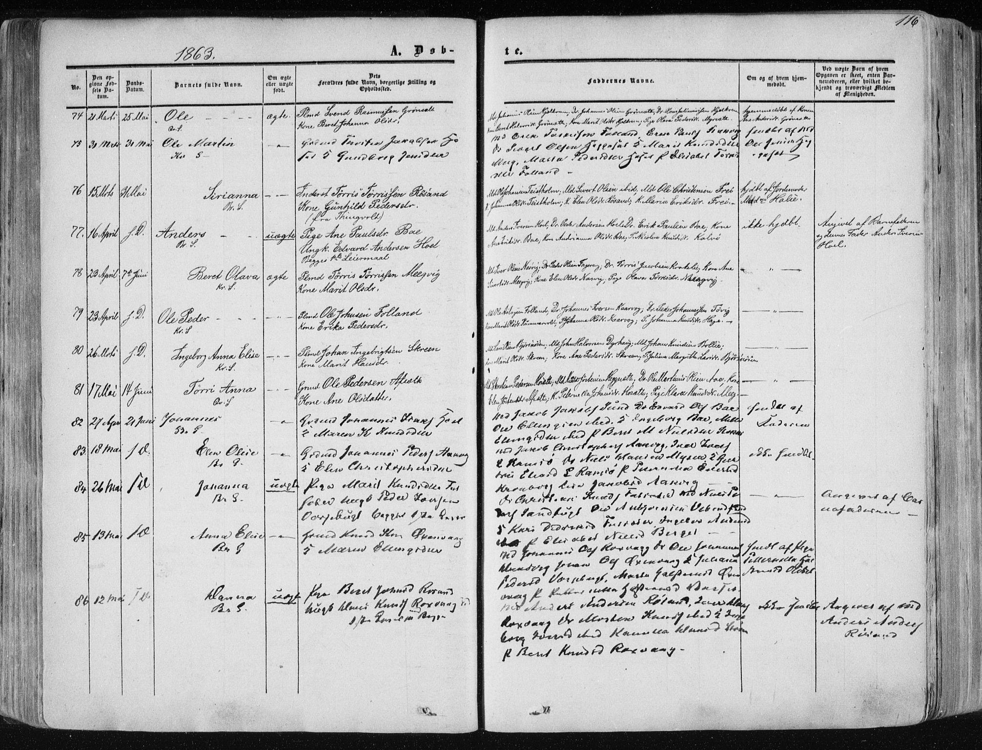 Ministerialprotokoller, klokkerbøker og fødselsregistre - Møre og Romsdal, AV/SAT-A-1454/568/L0804: Parish register (official) no. 568A11, 1854-1868, p. 116