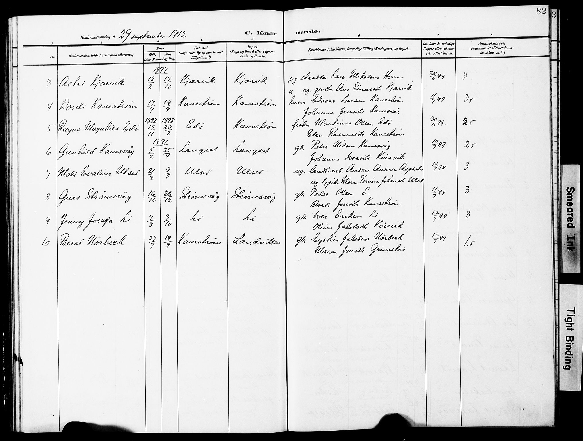 Ministerialprotokoller, klokkerbøker og fødselsregistre - Møre og Romsdal, AV/SAT-A-1454/587/L1001: Parish register (copy) no. 587C01, 1906-1927, p. 82