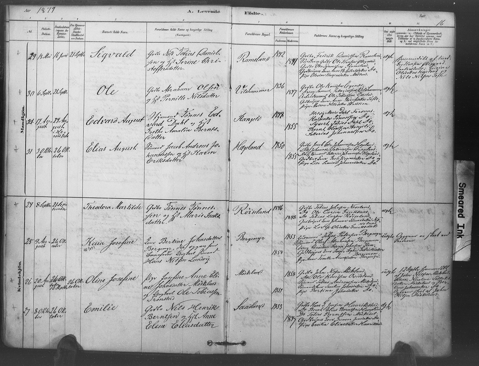 Lyngdal sokneprestkontor, AV/SAK-1111-0029/F/Fa/Fac/L0011: Parish register (official) no. A 11, 1878-1893, p. 16