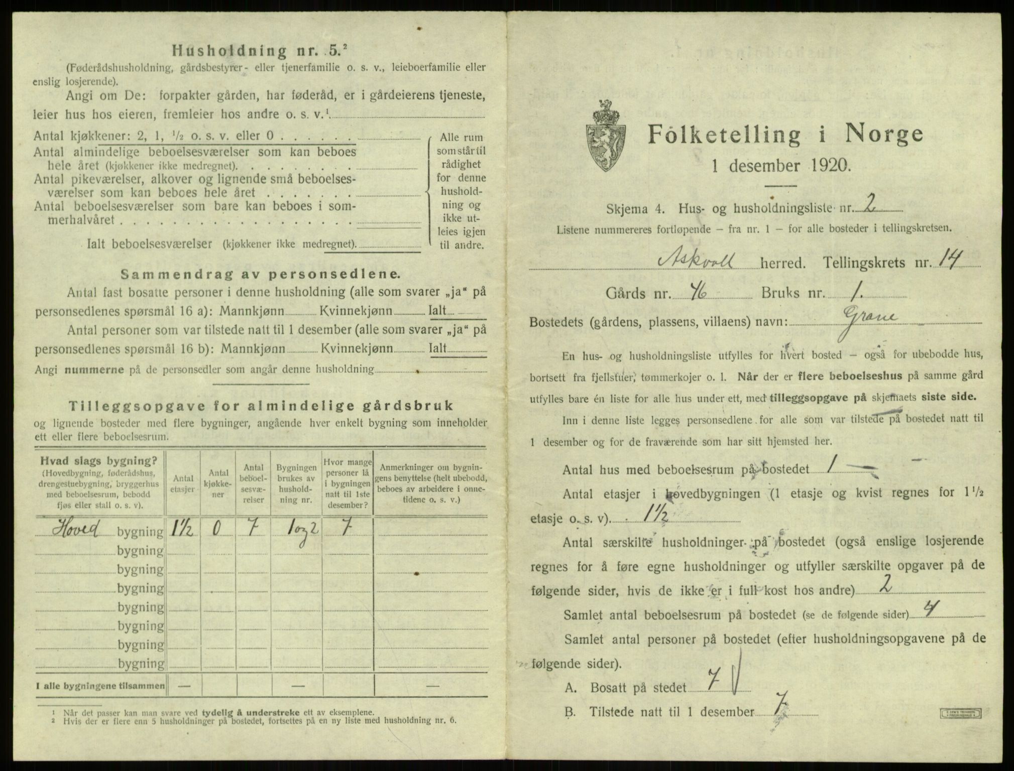 SAB, 1920 census for Askvoll, 1920, p. 724