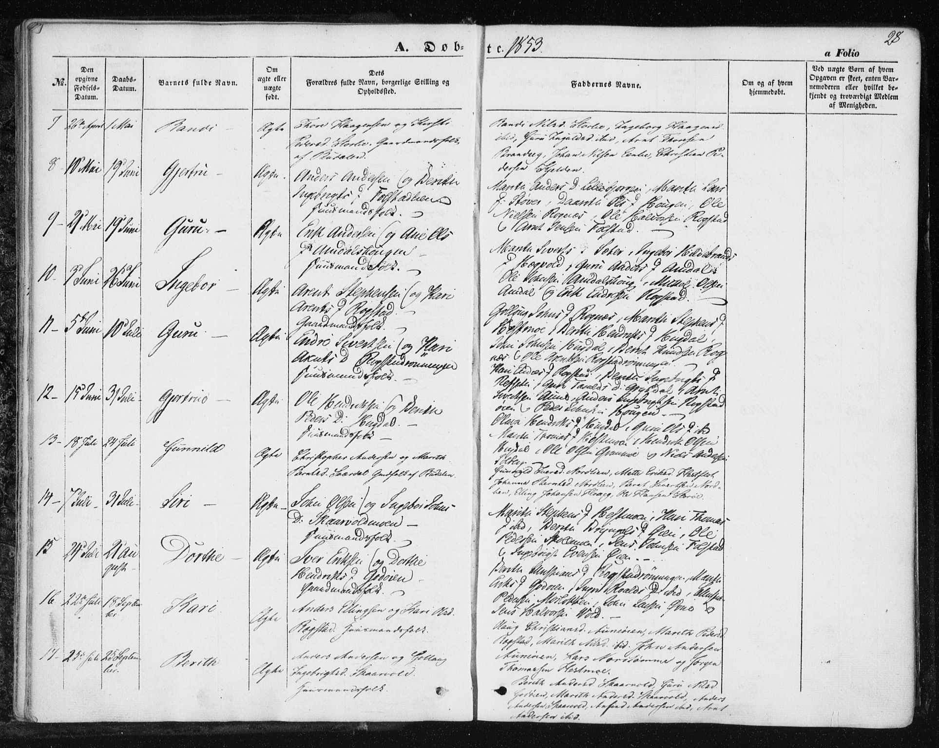 Ministerialprotokoller, klokkerbøker og fødselsregistre - Sør-Trøndelag, SAT/A-1456/687/L1000: Parish register (official) no. 687A06, 1848-1869, p. 28