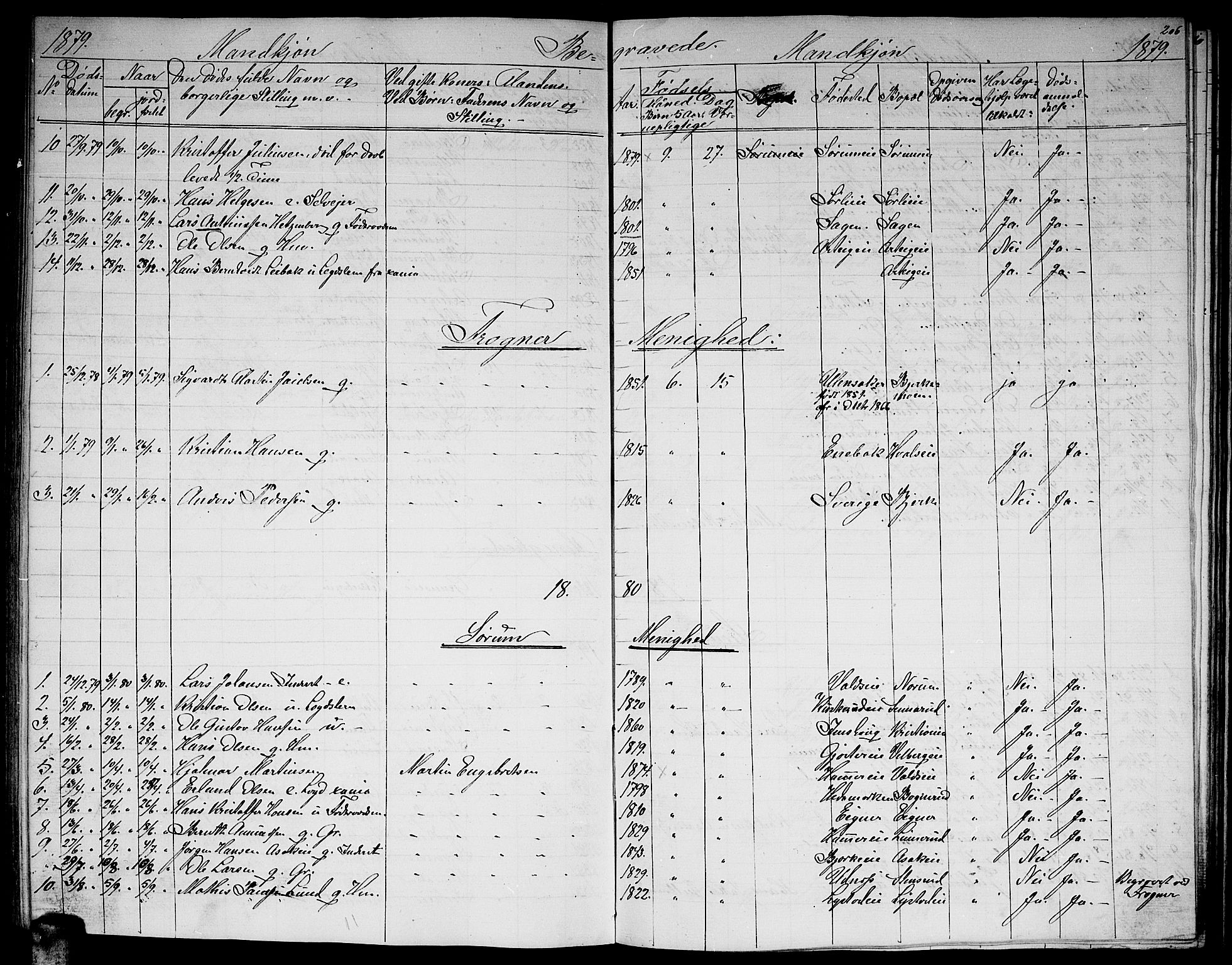 Sørum prestekontor Kirkebøker, AV/SAO-A-10303/G/Ga/L0004: Parish register (copy) no. I 4, 1864-1885, p. 206