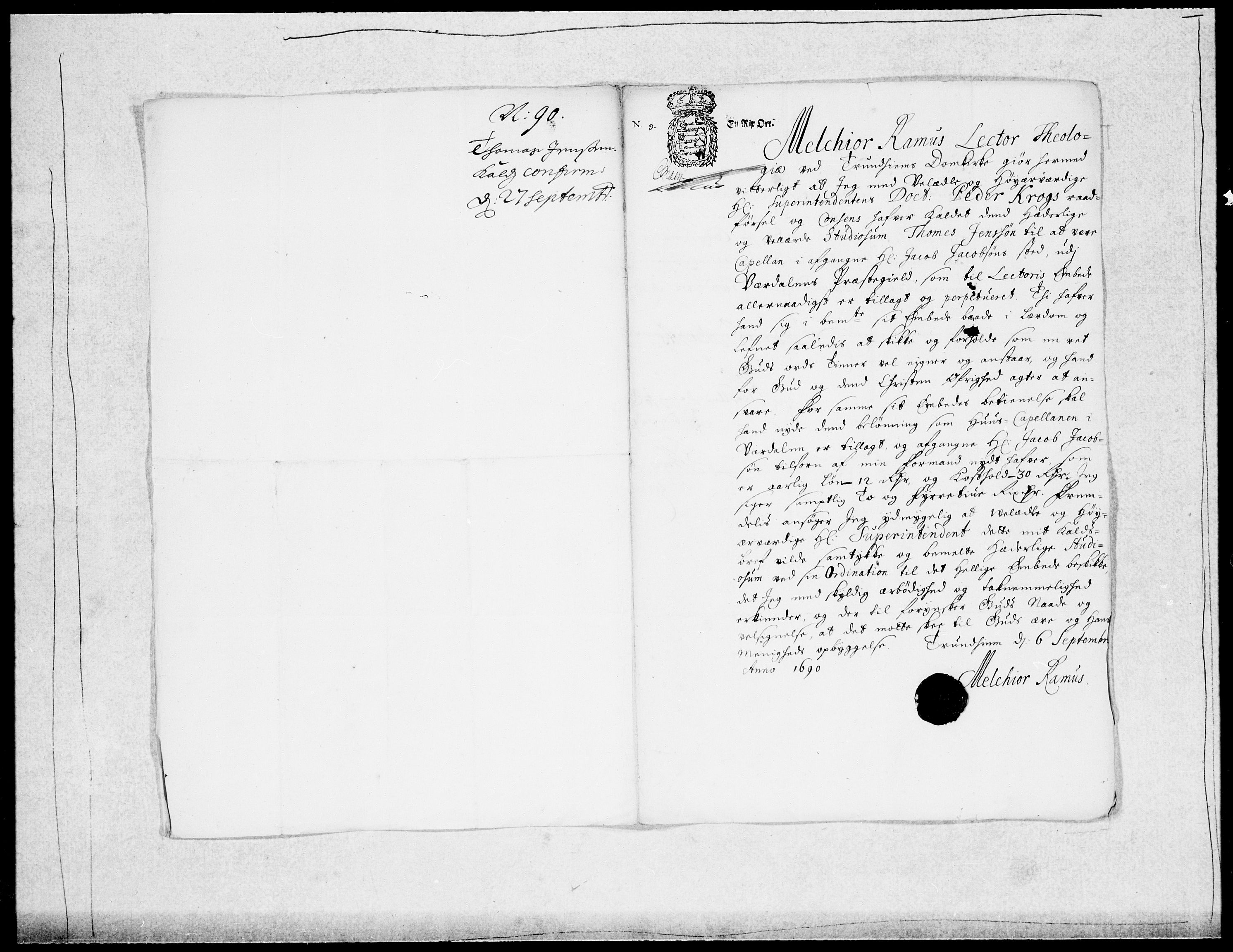 Danske Kanselli 1572-1799, RA/EA-3023/F/Fc/Fcc/Fcca/L0044: Norske innlegg 1572-1799, 1690-1691, p. 1