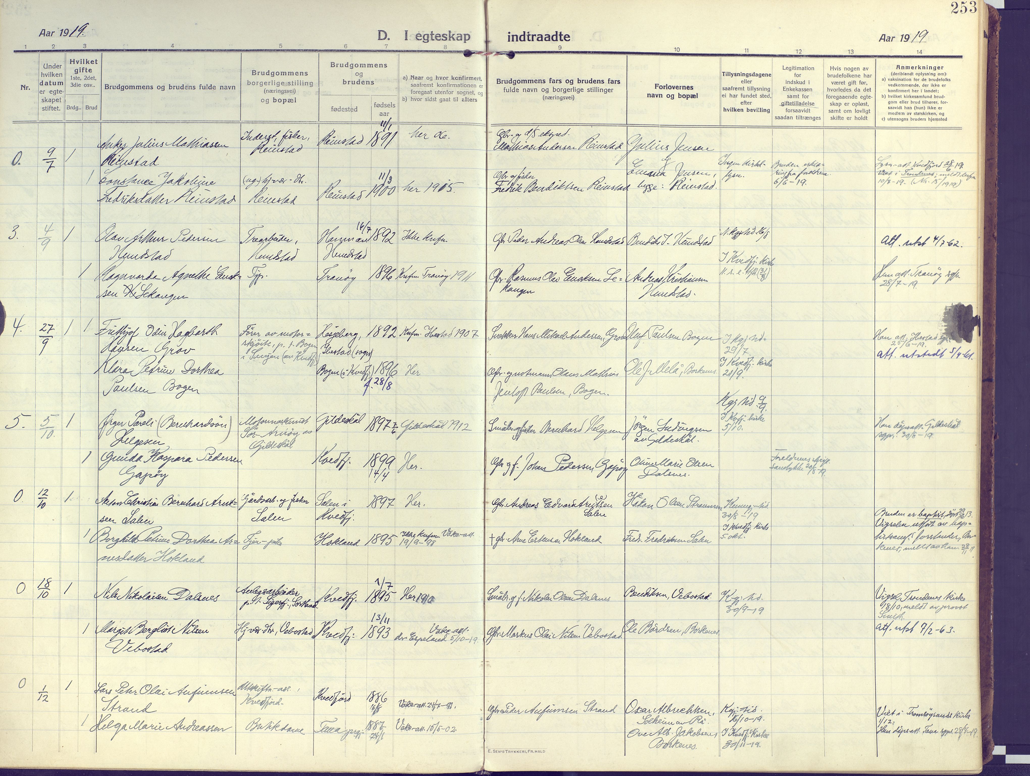 Kvæfjord sokneprestkontor, SATØ/S-1323/G/Ga/Gaa/L0007kirke: Parish register (official) no. 7, 1915-1931, p. 253