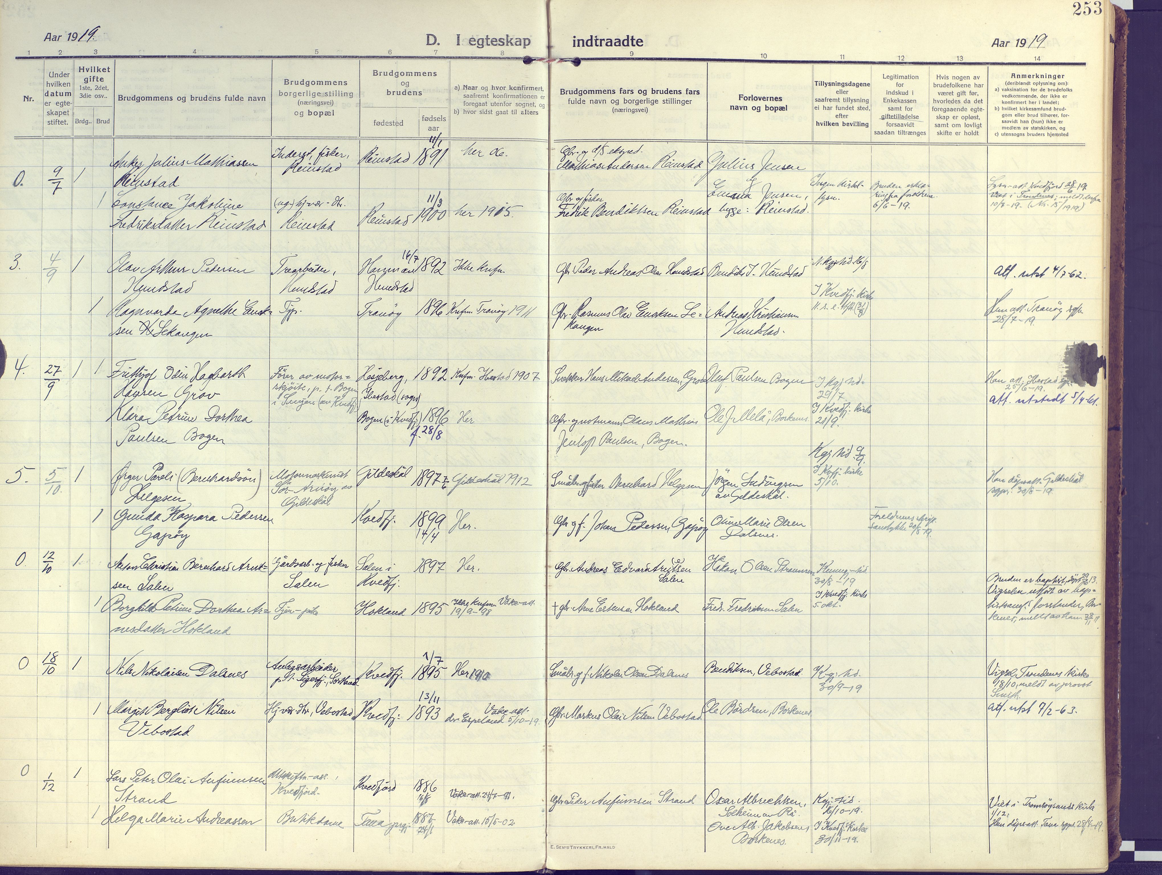 Kvæfjord sokneprestkontor, AV/SATØ-S-1323/G/Ga/Gaa/L0007kirke: Parish register (official) no. 7, 1915-1931, p. 253