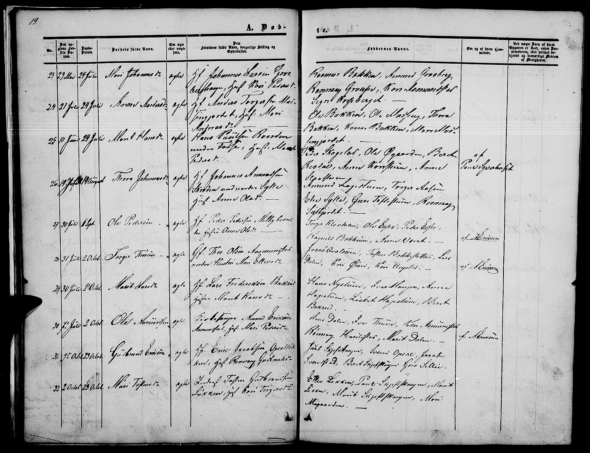Nord-Fron prestekontor, SAH/PREST-080/H/Ha/Hab/L0002: Parish register (copy) no. 2, 1851-1883, p. 19
