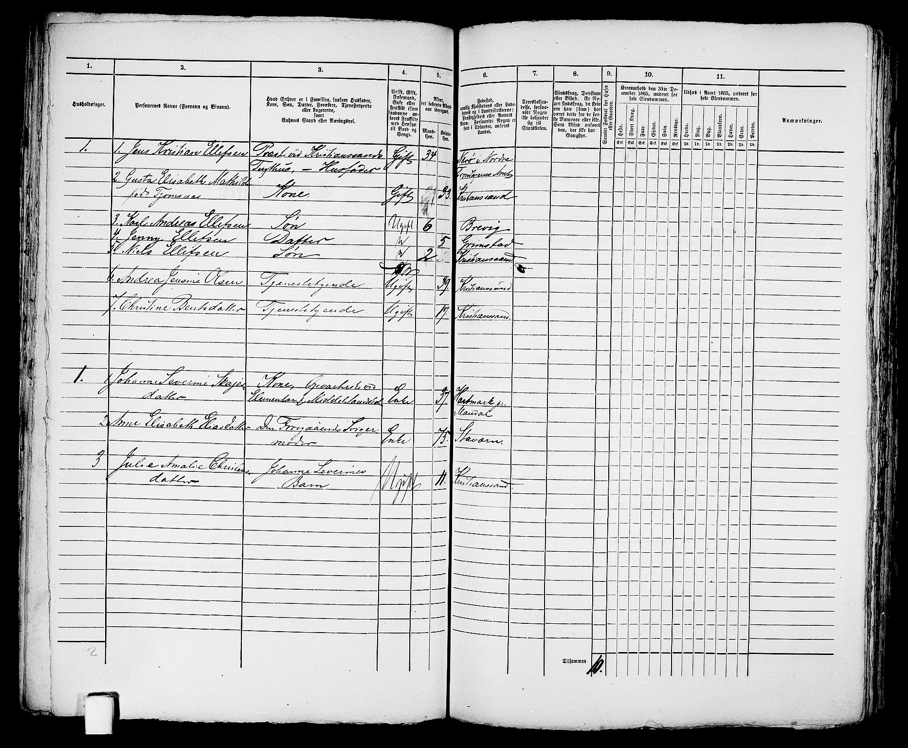 RA, 1865 census for Kristiansand, 1865, p. 181