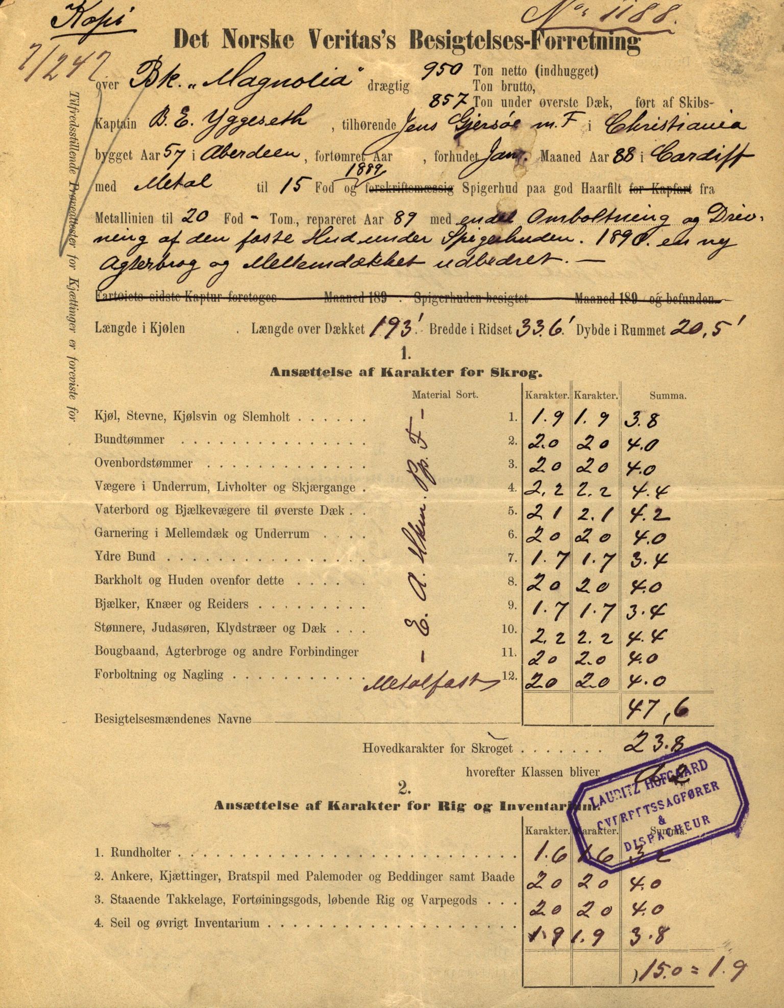 Pa 63 - Østlandske skibsassuranceforening, VEMU/A-1079/G/Ga/L0030/0007: Havaridokumenter / Furu, Magnhild, Magnolia, Havfruen, Tichborne, 1893, p. 13