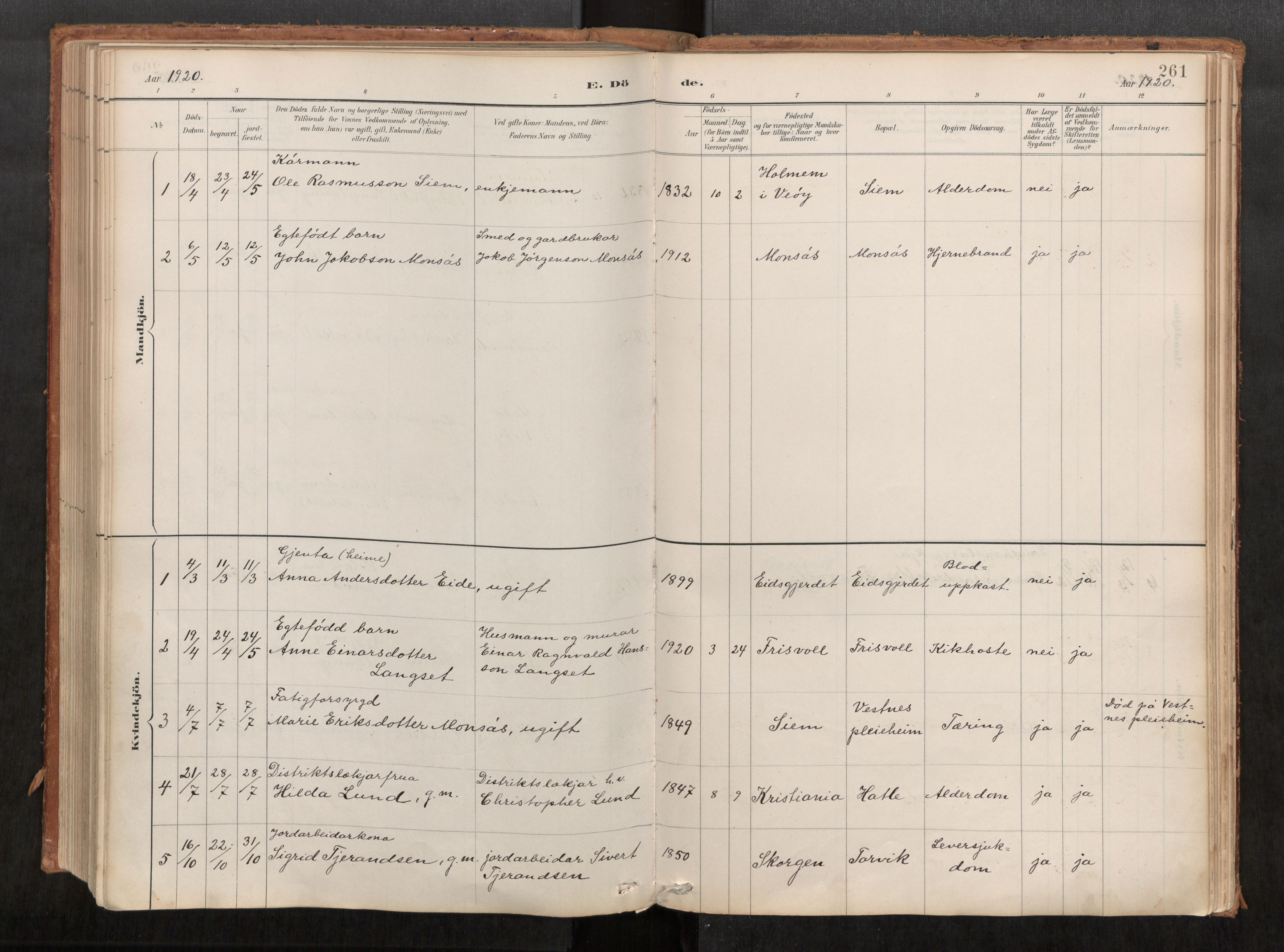 Ministerialprotokoller, klokkerbøker og fødselsregistre - Møre og Romsdal, AV/SAT-A-1454/542/L0553: Parish register (official) no. 542A03, 1885-1925, p. 261