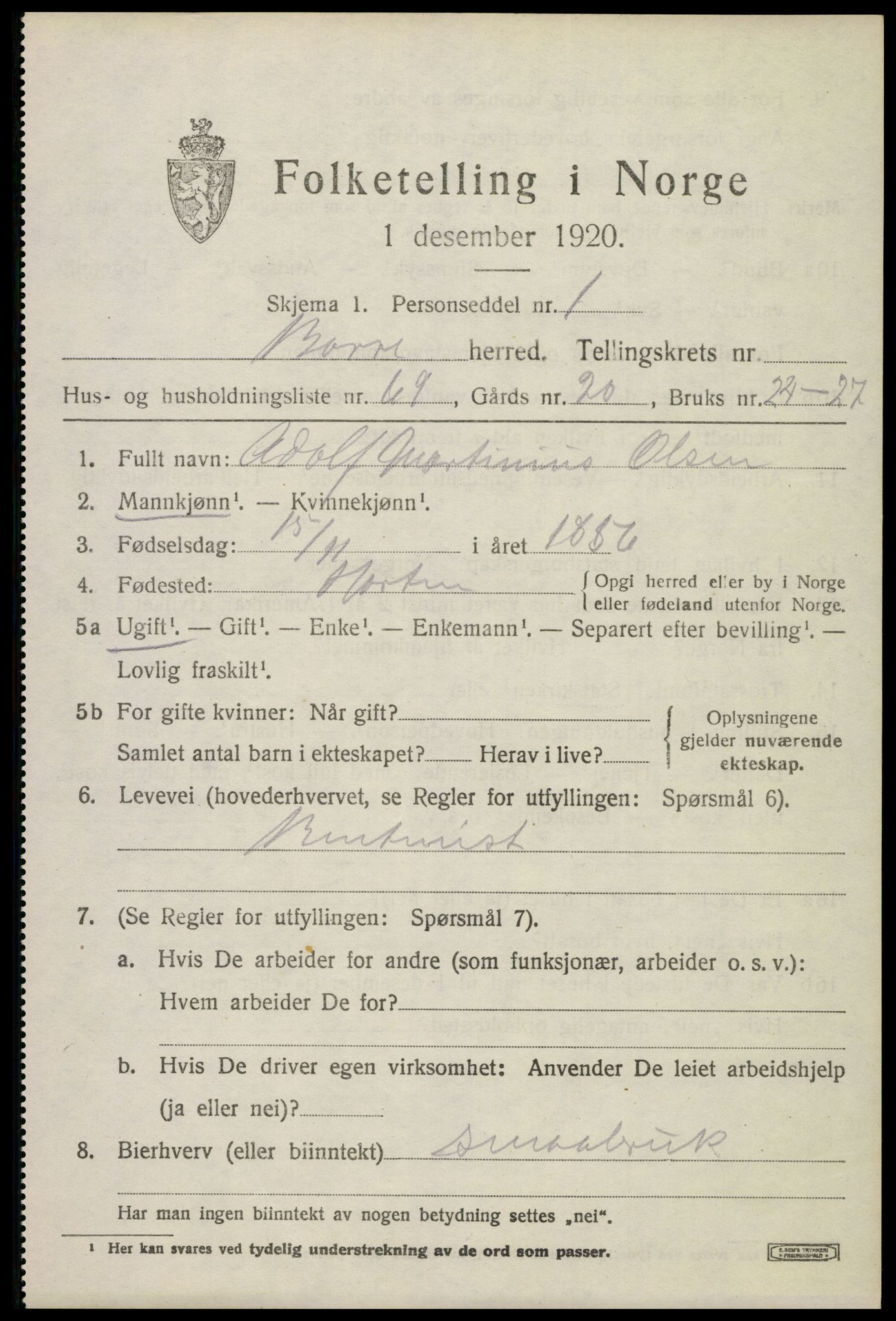 SAKO, 1920 census for Borre, 1920, p. 4974