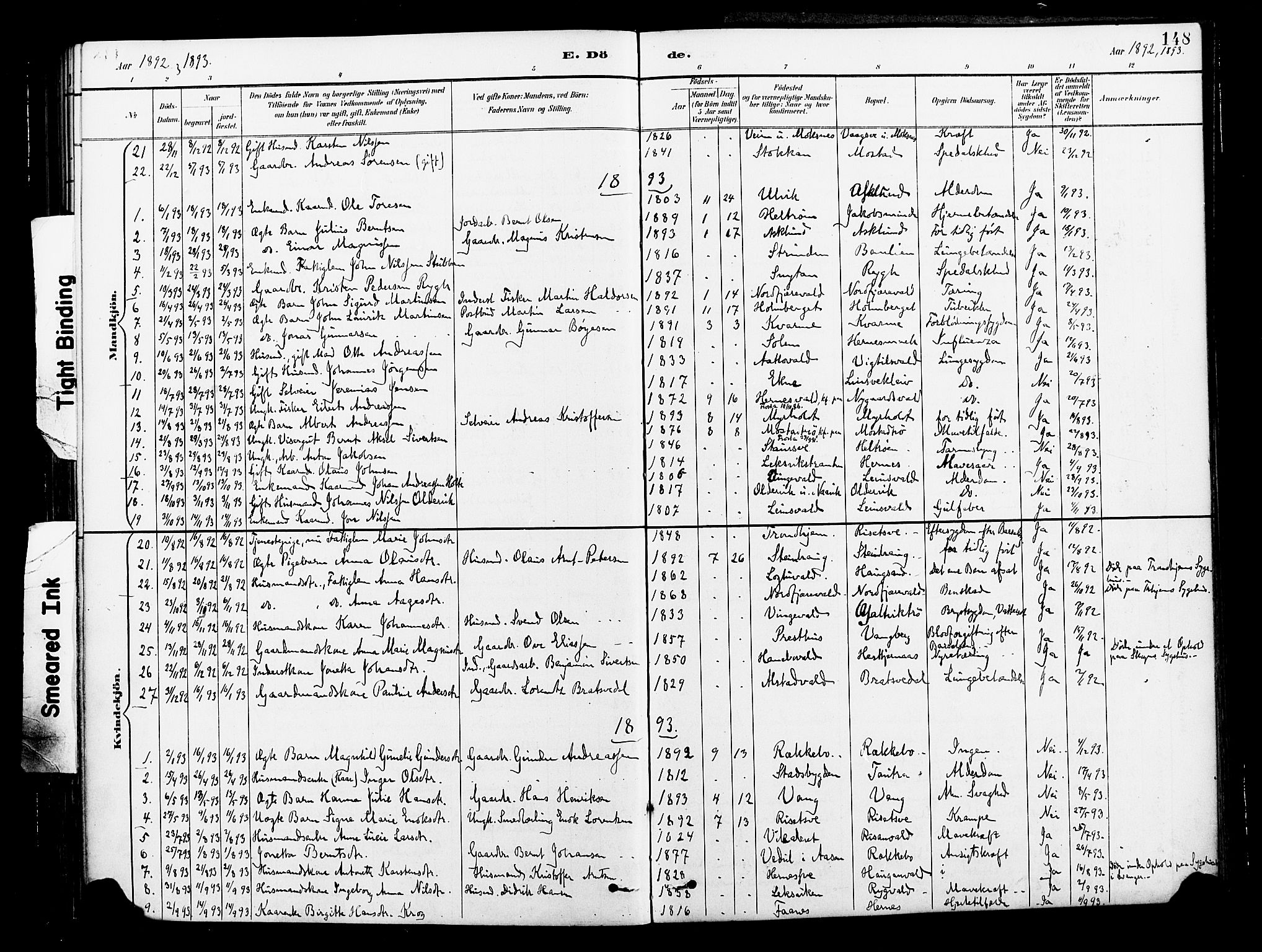 Ministerialprotokoller, klokkerbøker og fødselsregistre - Nord-Trøndelag, SAT/A-1458/713/L0121: Parish register (official) no. 713A10, 1888-1898, p. 148
