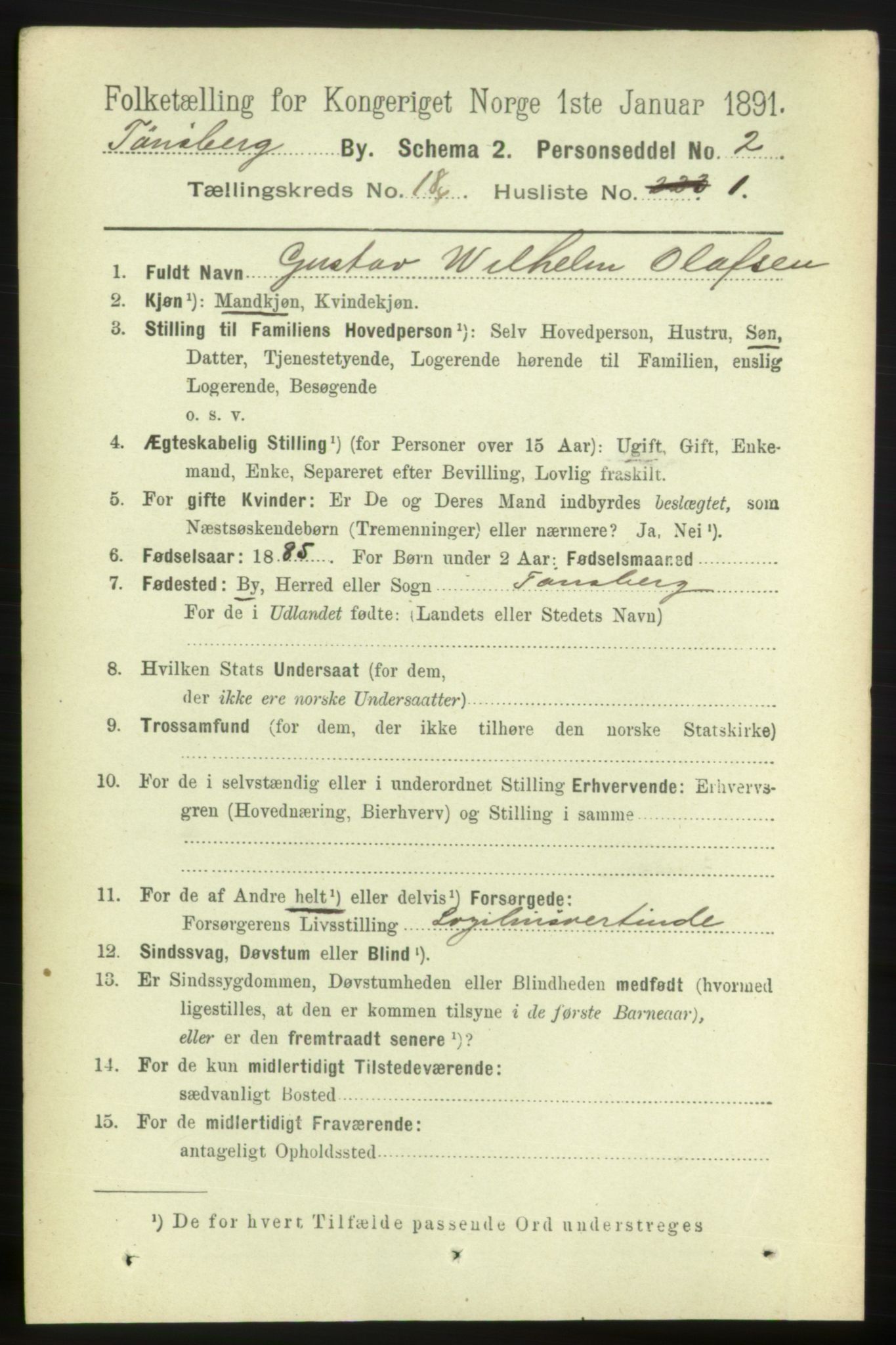 RA, 1891 census for 0705 Tønsberg, 1891, p. 5102