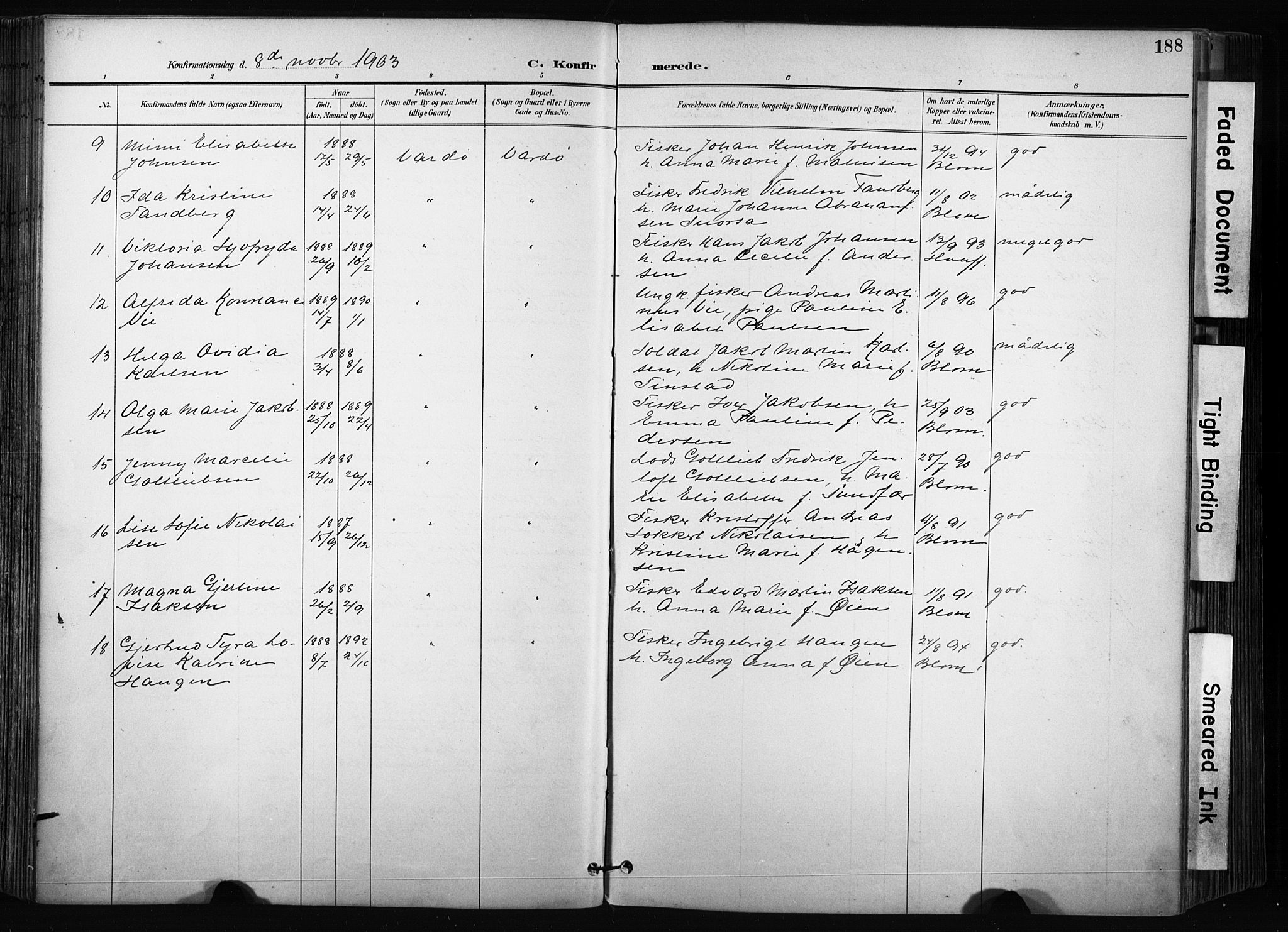 Vardø sokneprestkontor, AV/SATØ-S-1332/H/Ha/L0010kirke: Parish register (official) no. 10, 1895-1907, p. 188