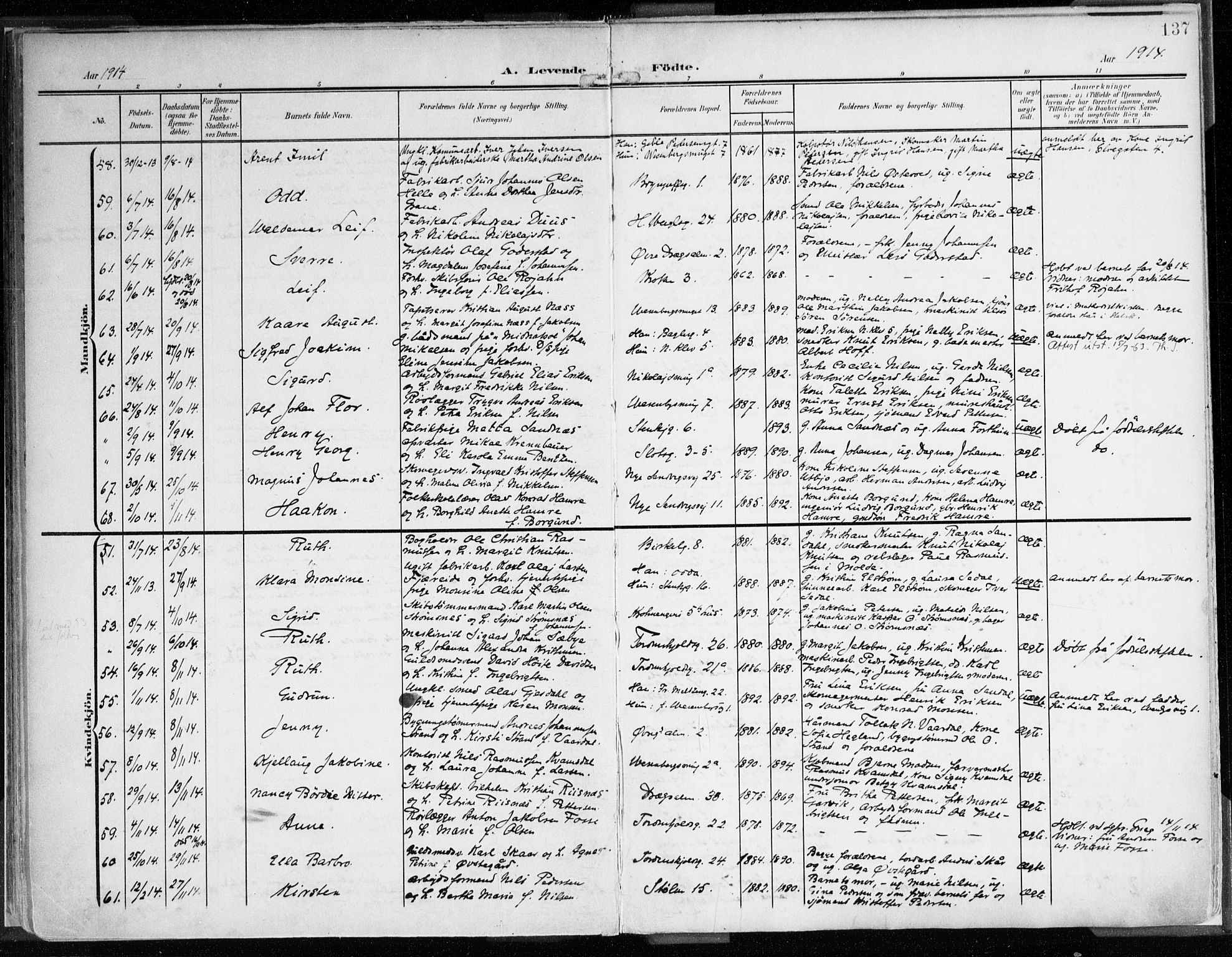 Mariakirken Sokneprestembete, SAB/A-76901/H/Haa/L0010: Parish register (official) no. B 1, 1901-1915, p. 137