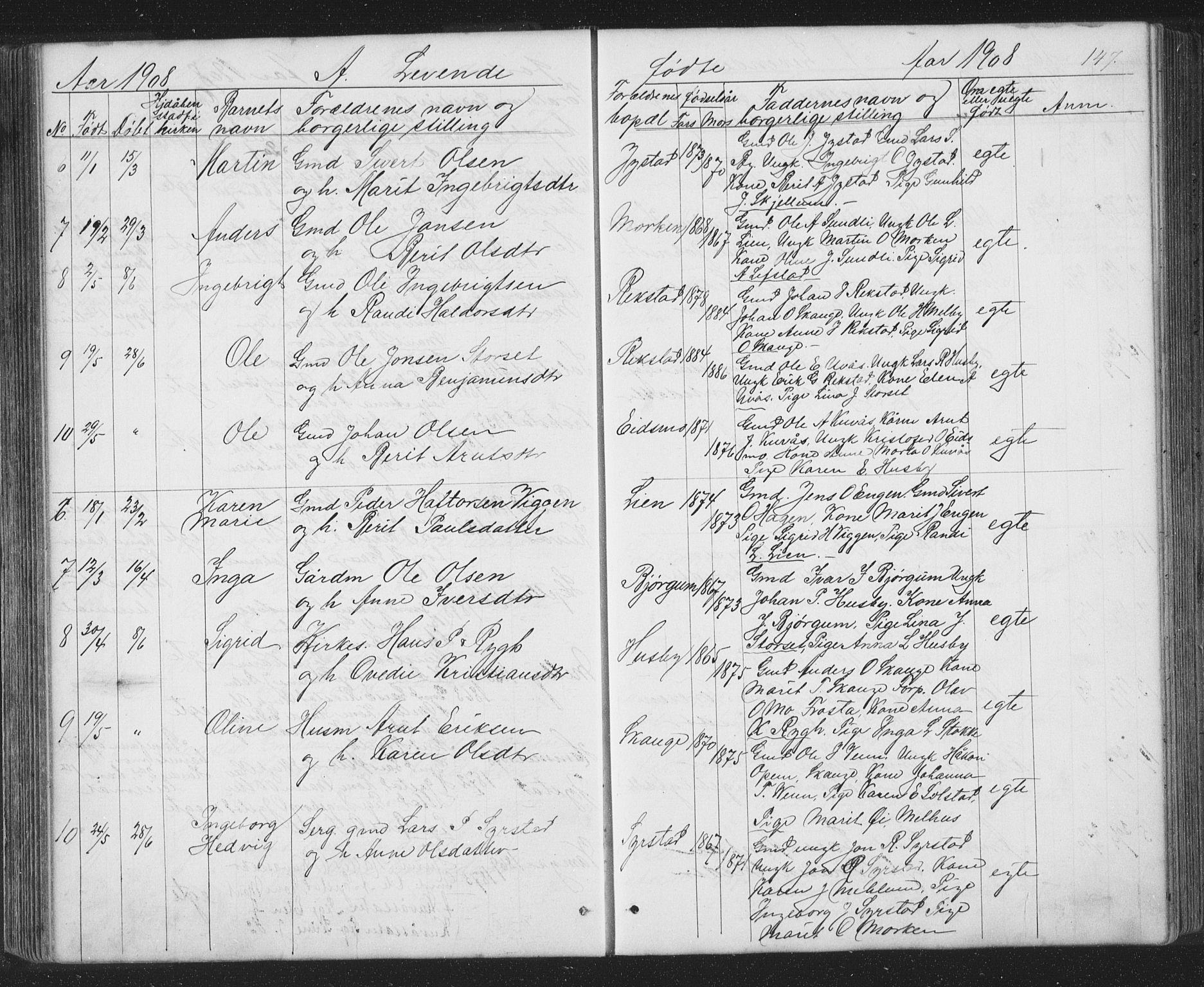 Ministerialprotokoller, klokkerbøker og fødselsregistre - Sør-Trøndelag, SAT/A-1456/667/L0798: Parish register (copy) no. 667C03, 1867-1929, p. 147