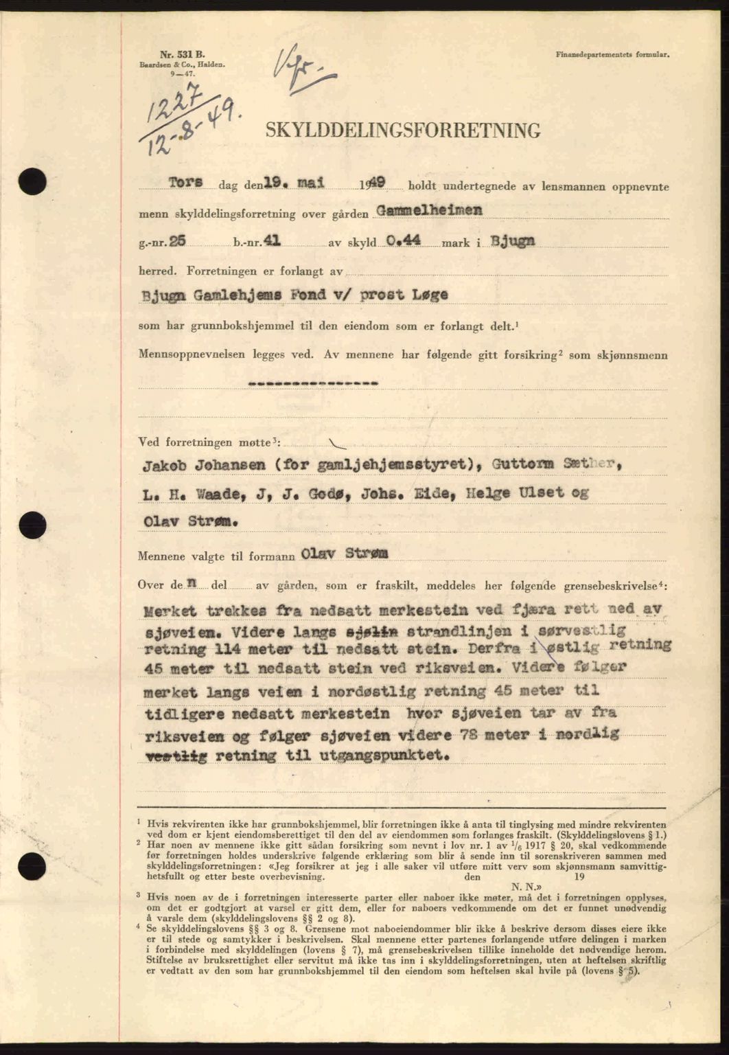 Fosen sorenskriveri, AV/SAT-A-1107/1/2/2C: Mortgage book no. A10, 1949-1950, Diary no: : 1227/1949