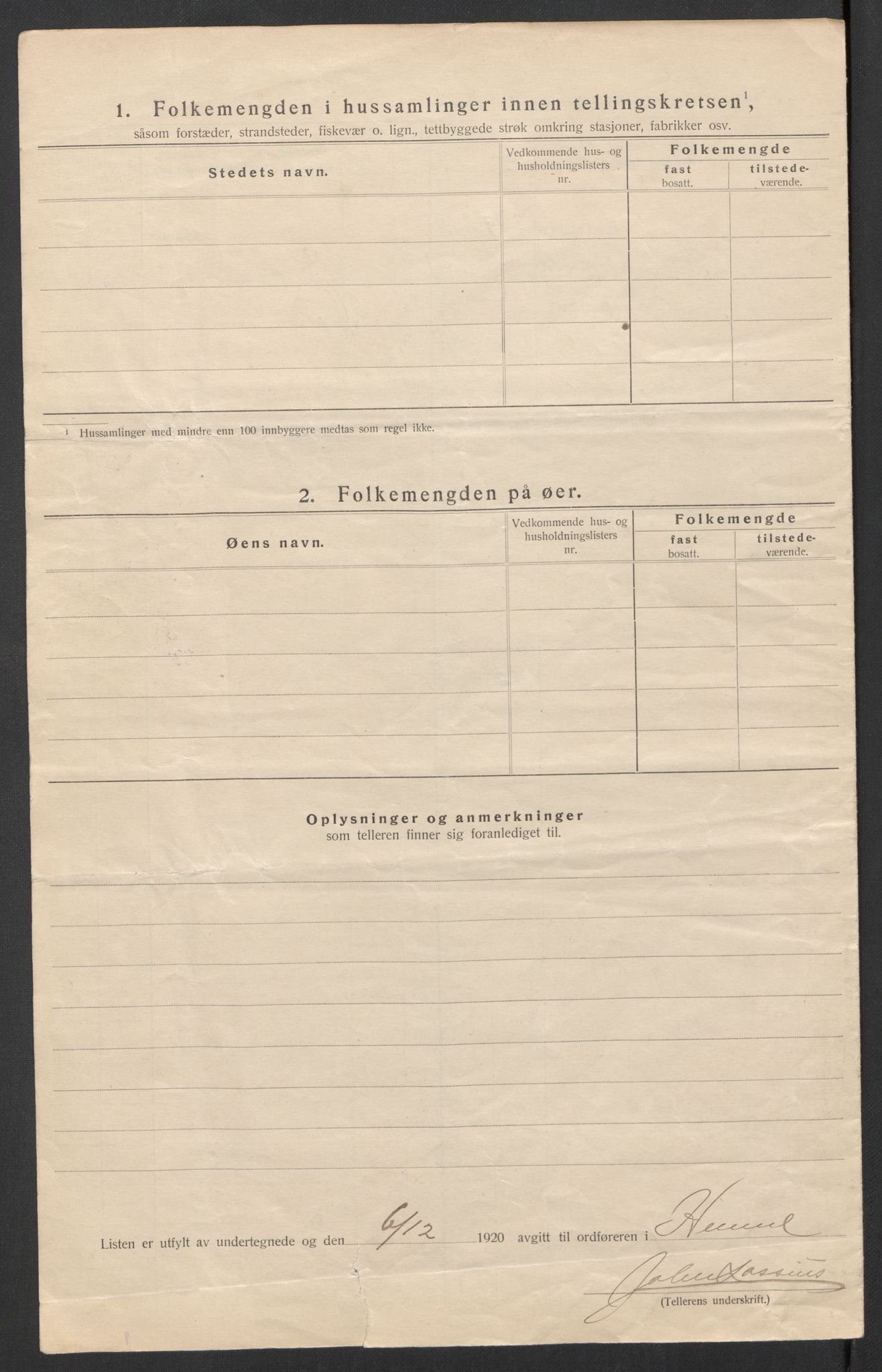 SAT, 1920 census for Hemne, 1920, p. 26