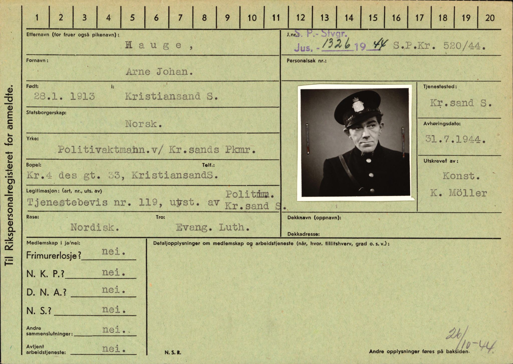 Statspolitiet - Hovedkontoret / Osloavdelingen, AV/RA-S-1329/C/Ca/L0006: Hanche - Hokstvedt, 1943-1945, p. 2241