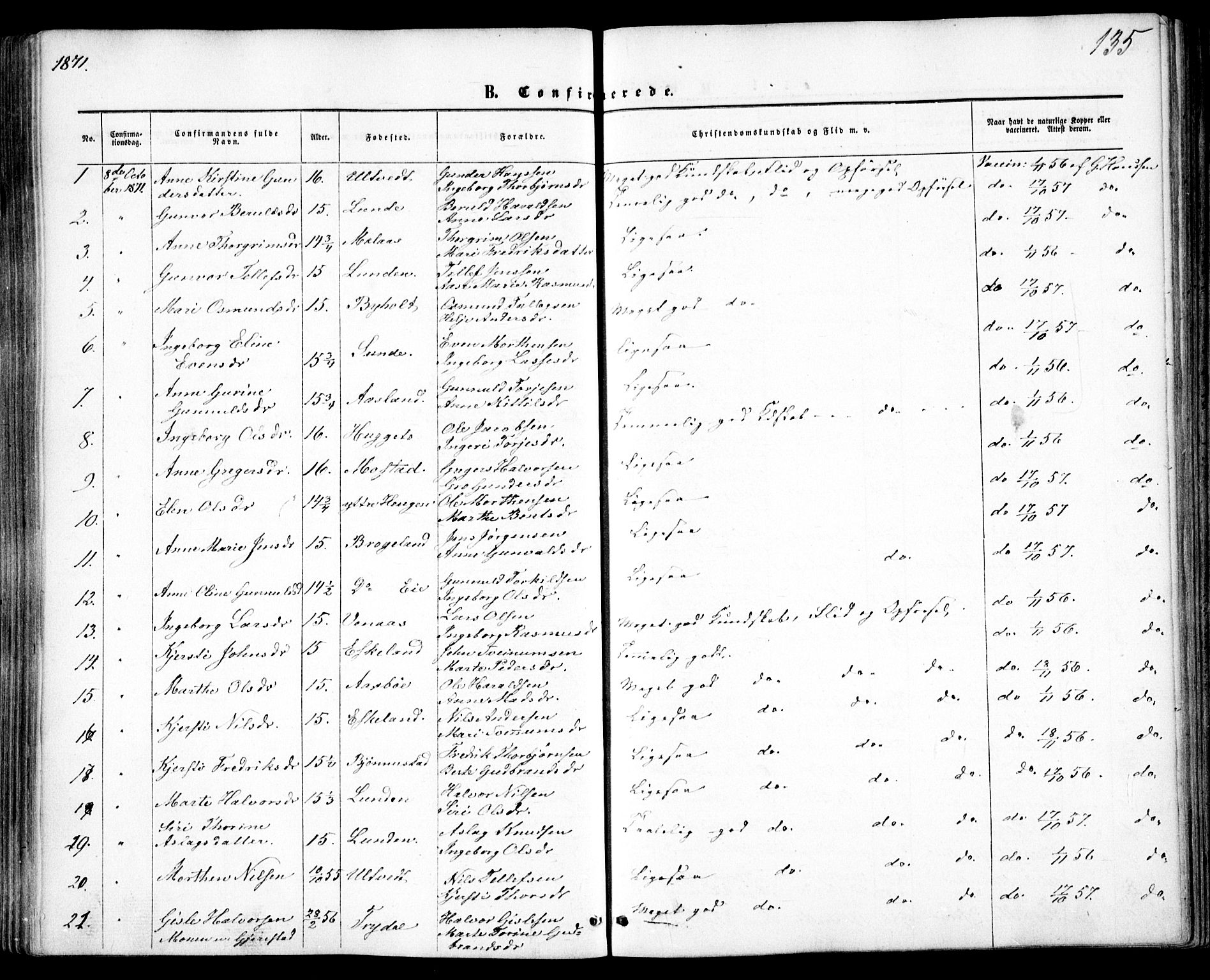 Gjerstad sokneprestkontor, AV/SAK-1111-0014/F/Fa/Faa/L0007: Parish register (official) no. A 7, 1858-1875, p. 135