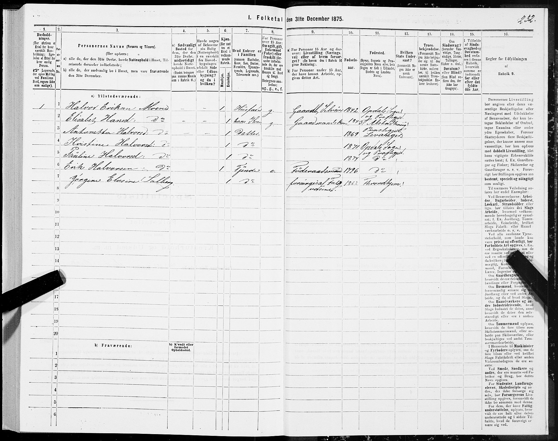 SAT, 1875 census for 1634P Oppdal, 1875, p. 4232