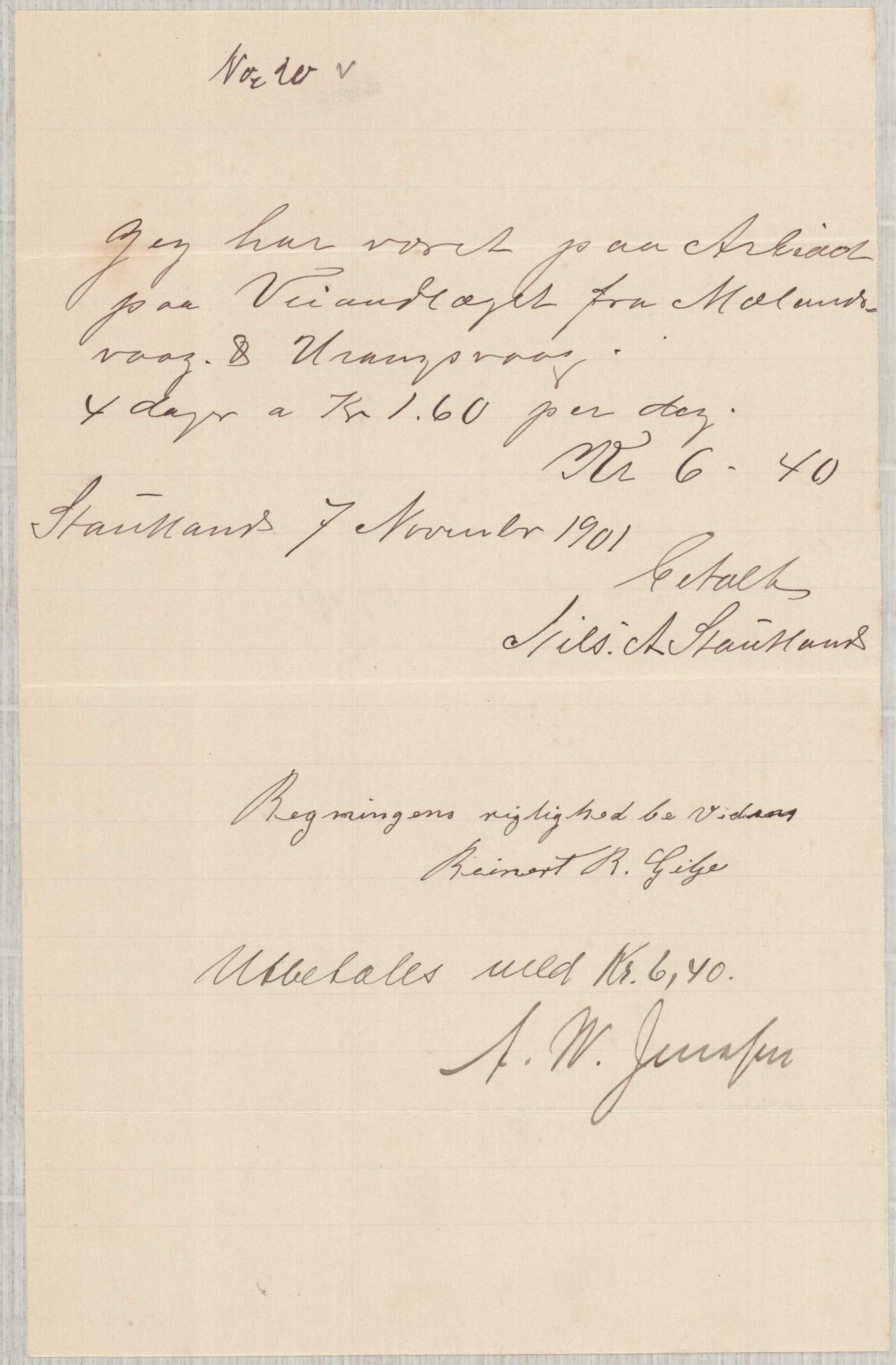 Finnaas kommune. Formannskapet, IKAH/1218a-021/E/Ea/L0002/0002: Rekneskap for veganlegg / Rekneskap for veganlegget Urangsvåg - Mælandsvåg, 1901-1903, p. 34