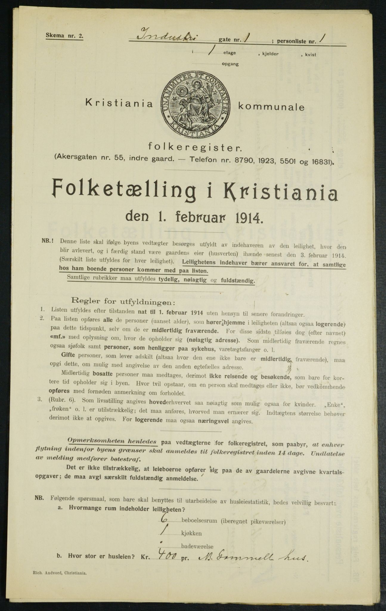 OBA, Municipal Census 1914 for Kristiania, 1914, p. 43208