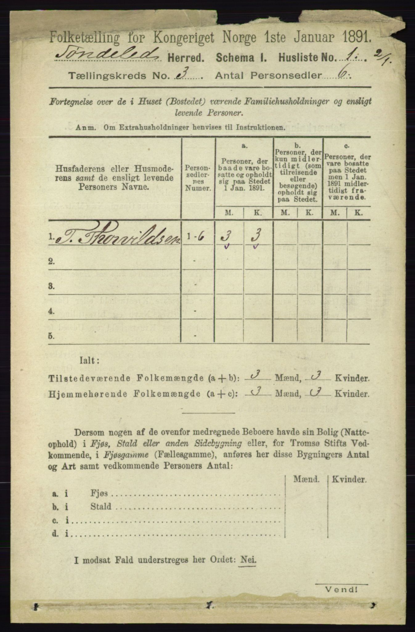 RA, 1891 census for 0913 Søndeled, 1891, p. 546