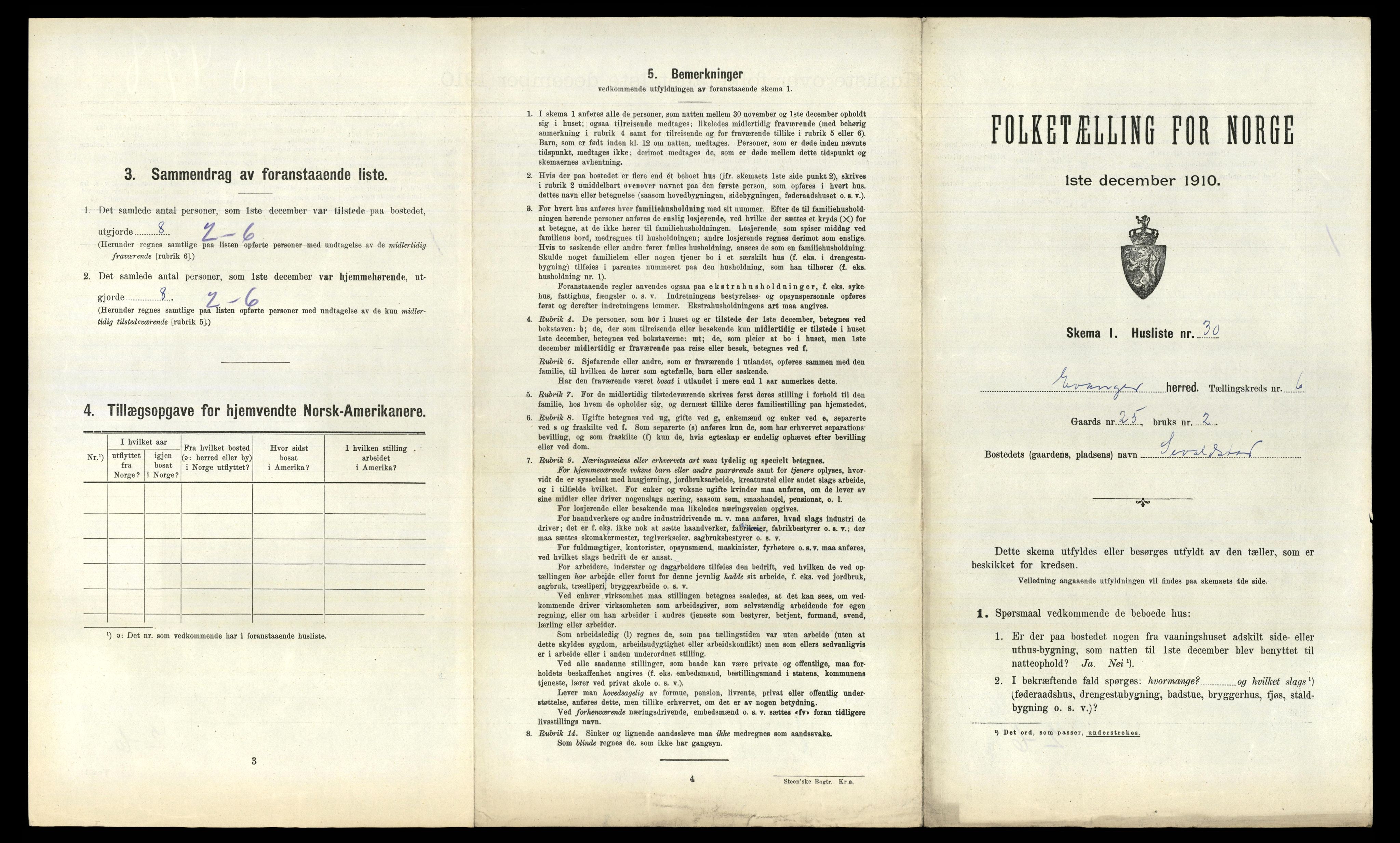 RA, 1910 census for Evanger, 1910, p. 327