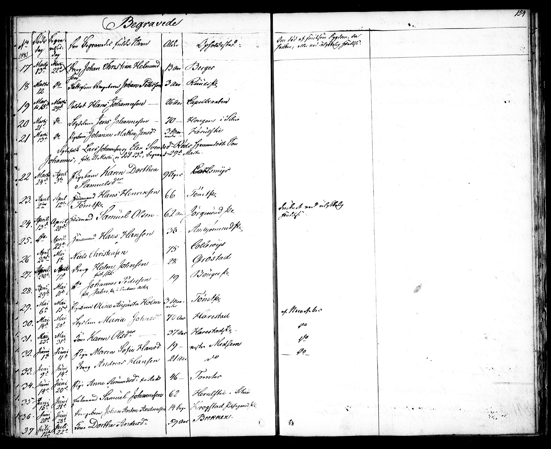 Kråkstad prestekontor Kirkebøker, SAO/A-10125a/F/Fa/L0005: Parish register (official) no. I 5, 1837-1847, p. 154