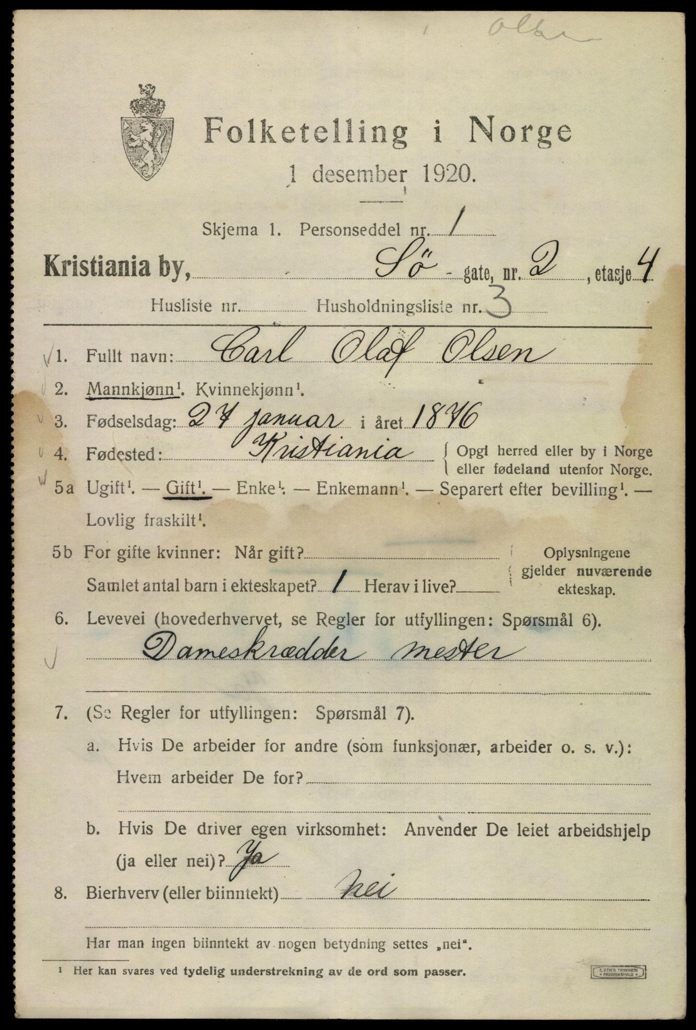 SAO, 1920 census for Kristiania, 1920, p. 560861