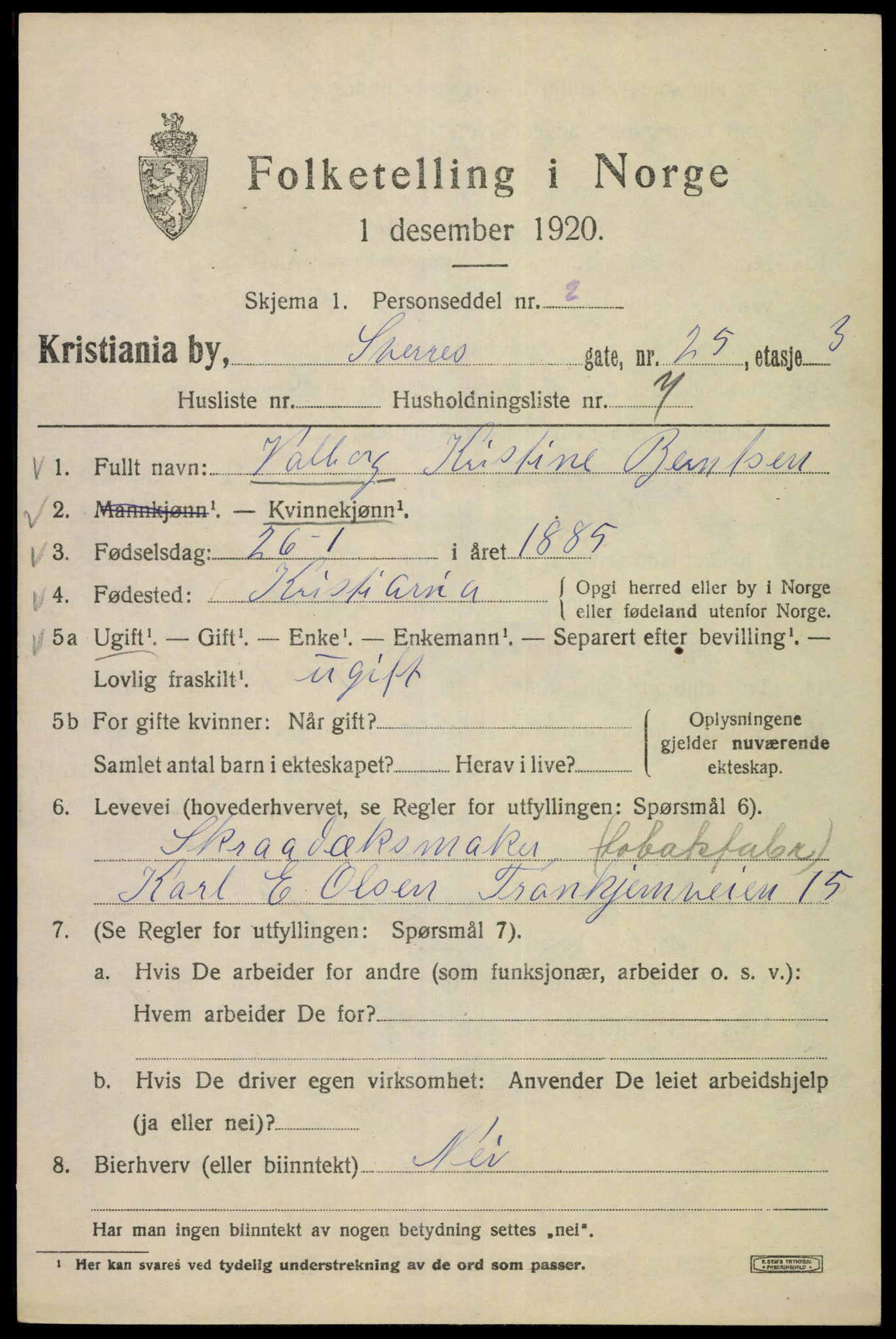 SAO, 1920 census for Kristiania, 1920, p. 560167